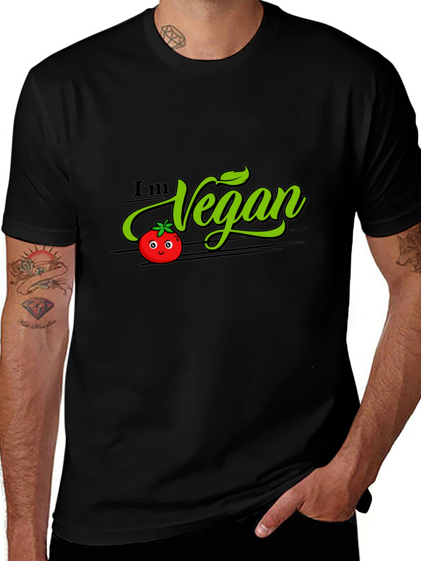 Variant 24 of I'm Vegan Tomato Graphic T-Shirt - Black