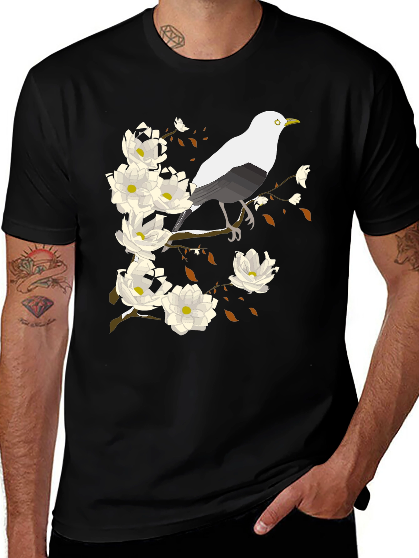 Variant 5 of Bird and Blossom Graphic Tee - Black