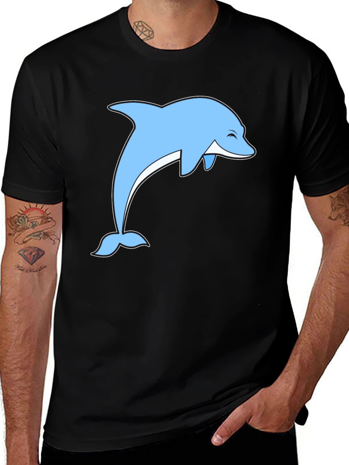 Variant 27 of Dolphin Graphic Tee - Black Cotton T-Shirt