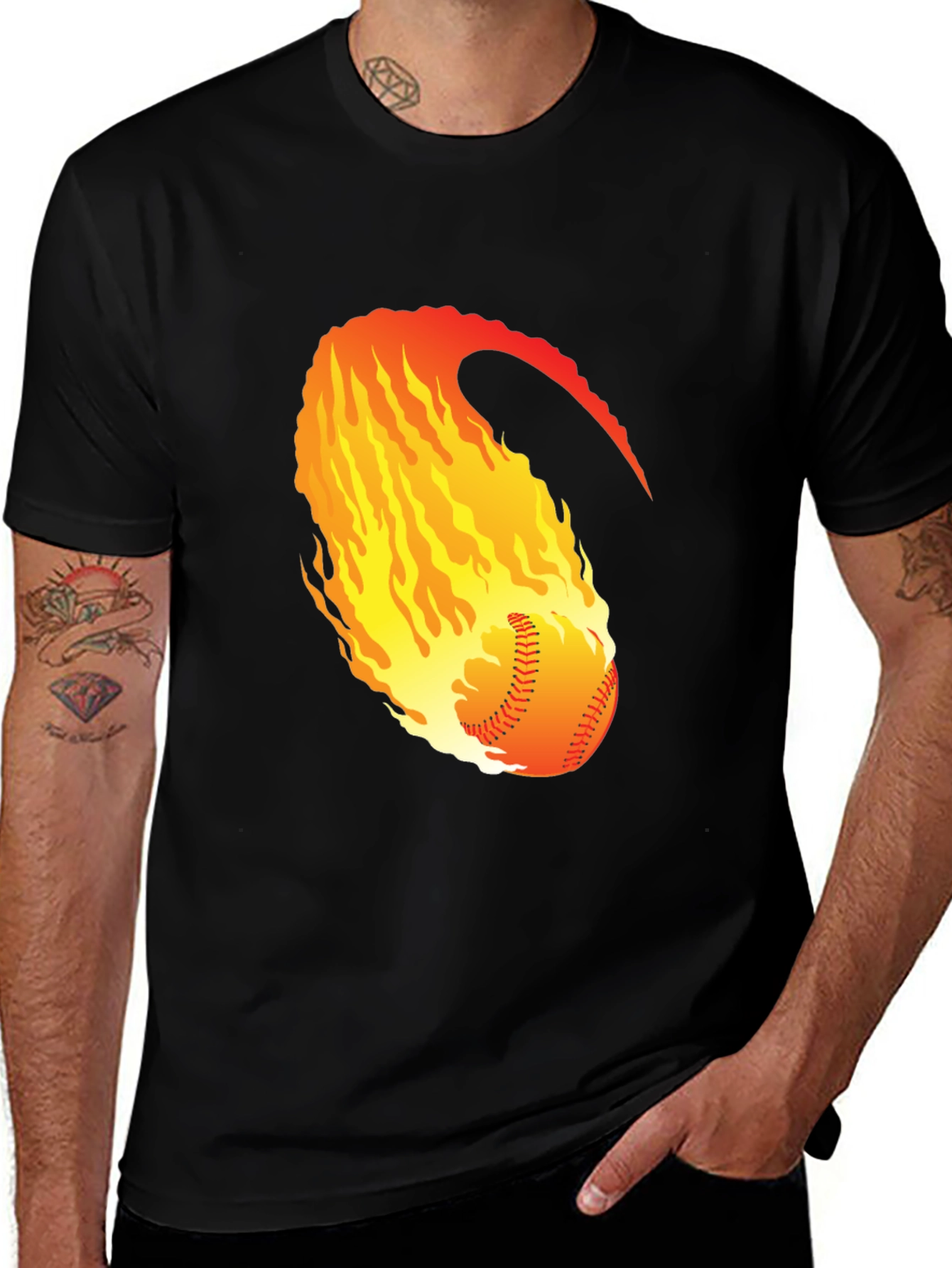 Variant 18 of Flaming Baseball Graphic Tee - Hot Style!