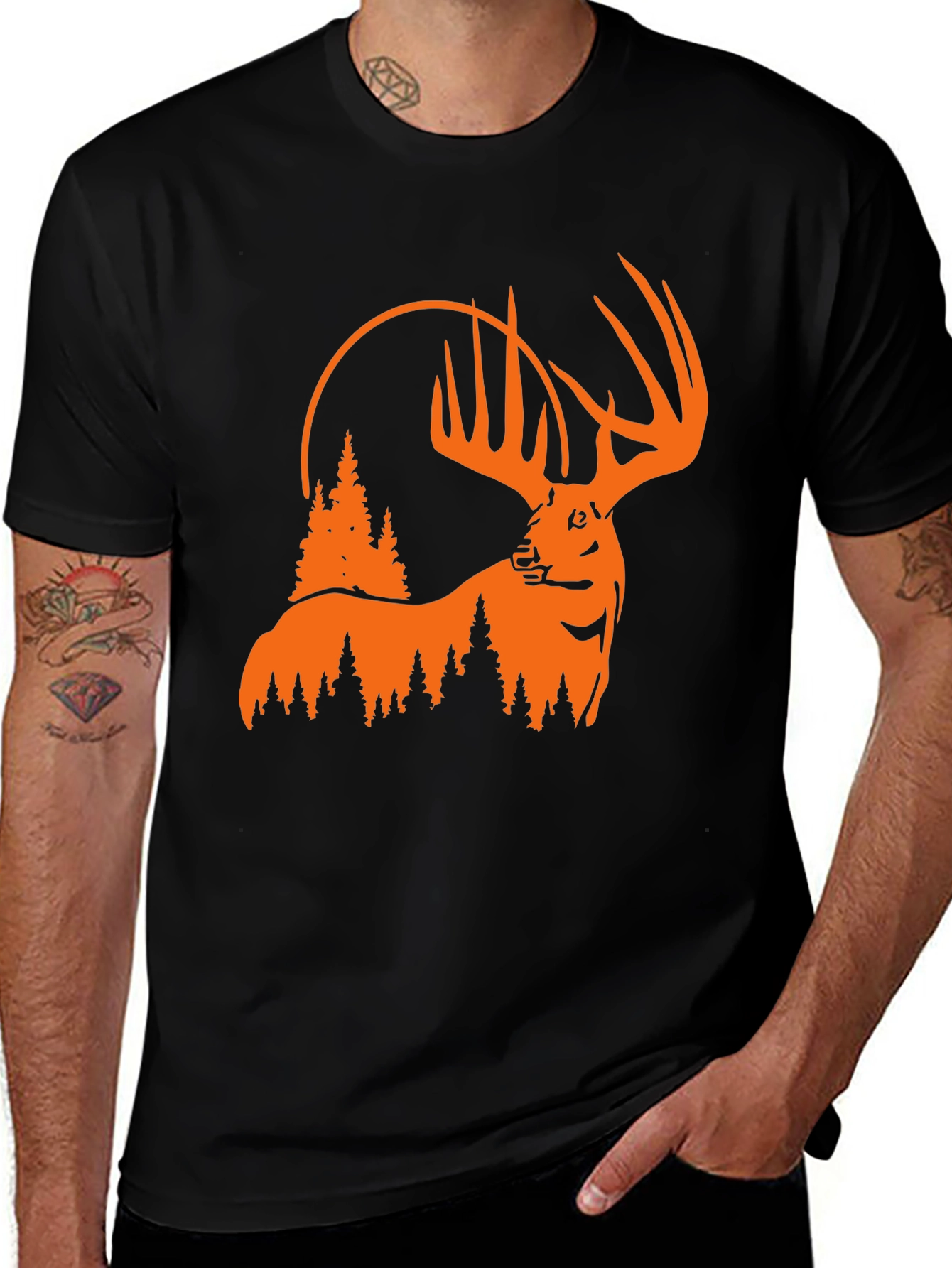 Variant 9 of Deer & Forest Graphic Tee - Black