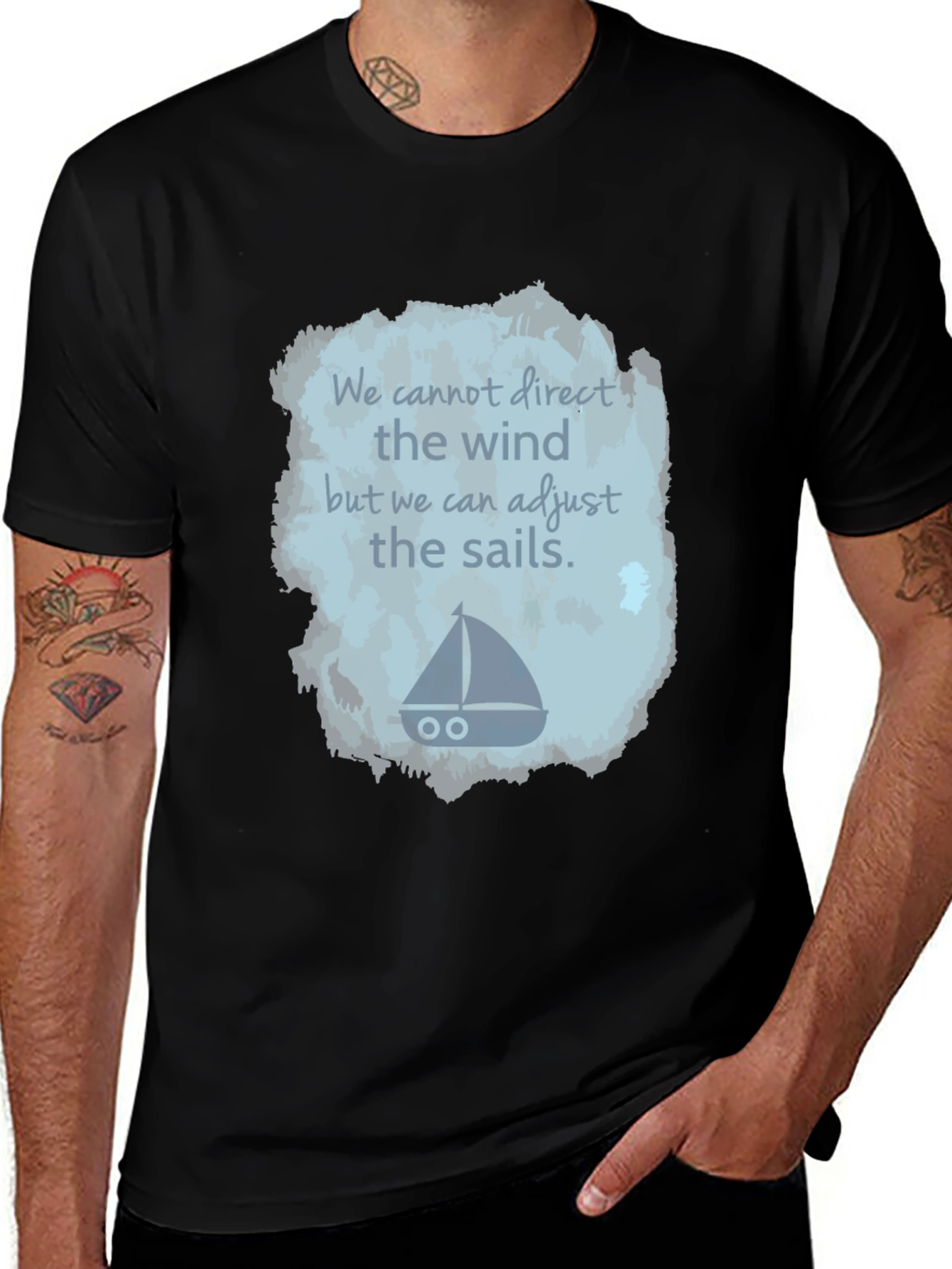 Black Inspirational Sailing T-Shirt - Adjust the Sails main image