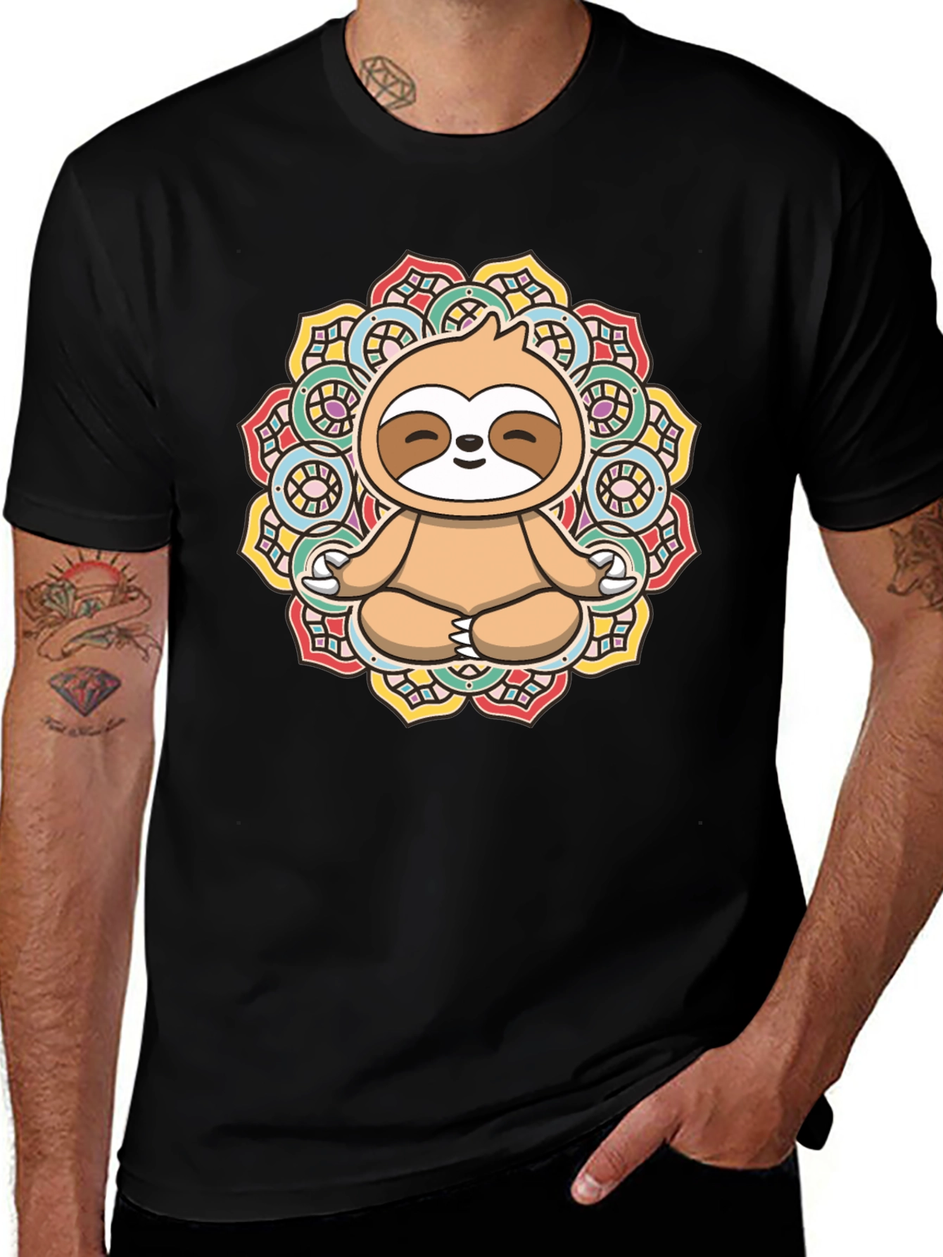 Variant 19 of Meditating Sloth Mandala Graphic Tee