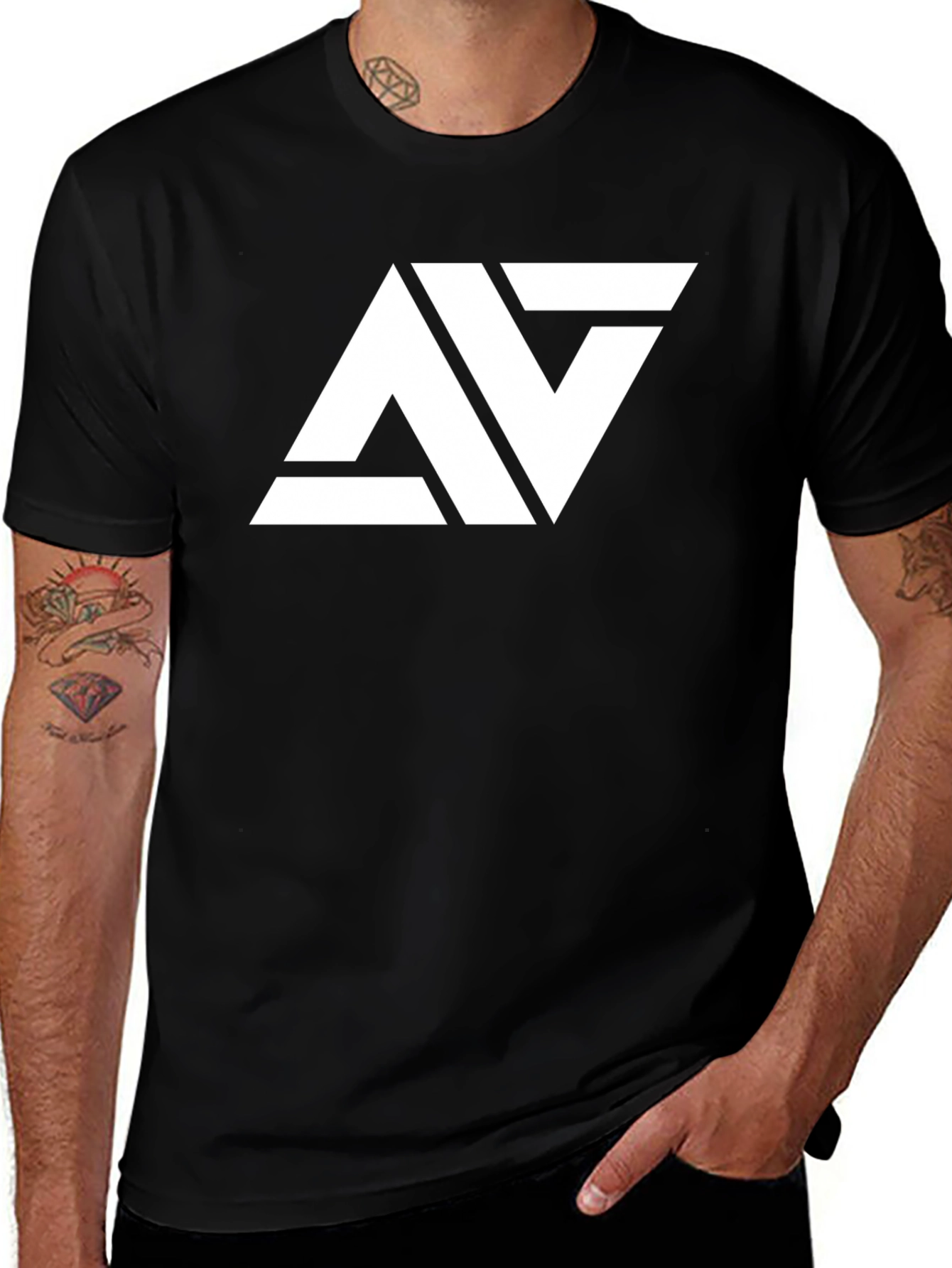 Variant 23 of Modern Black T-Shirt with White Geometric Logo
