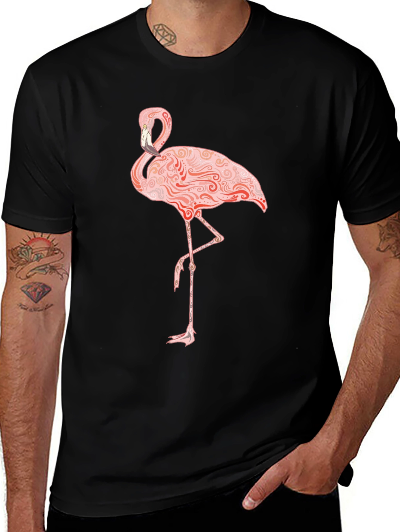 Flamingo Graphic Print T-Shirt - Black