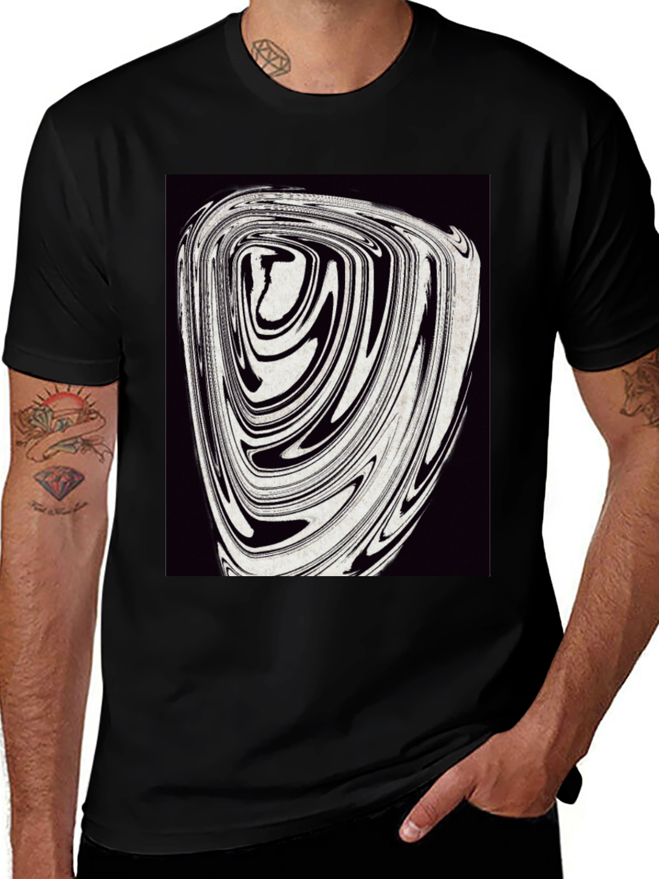 Abstract Swirl Graphic Tee - Black Cotton Blend T-Shirt