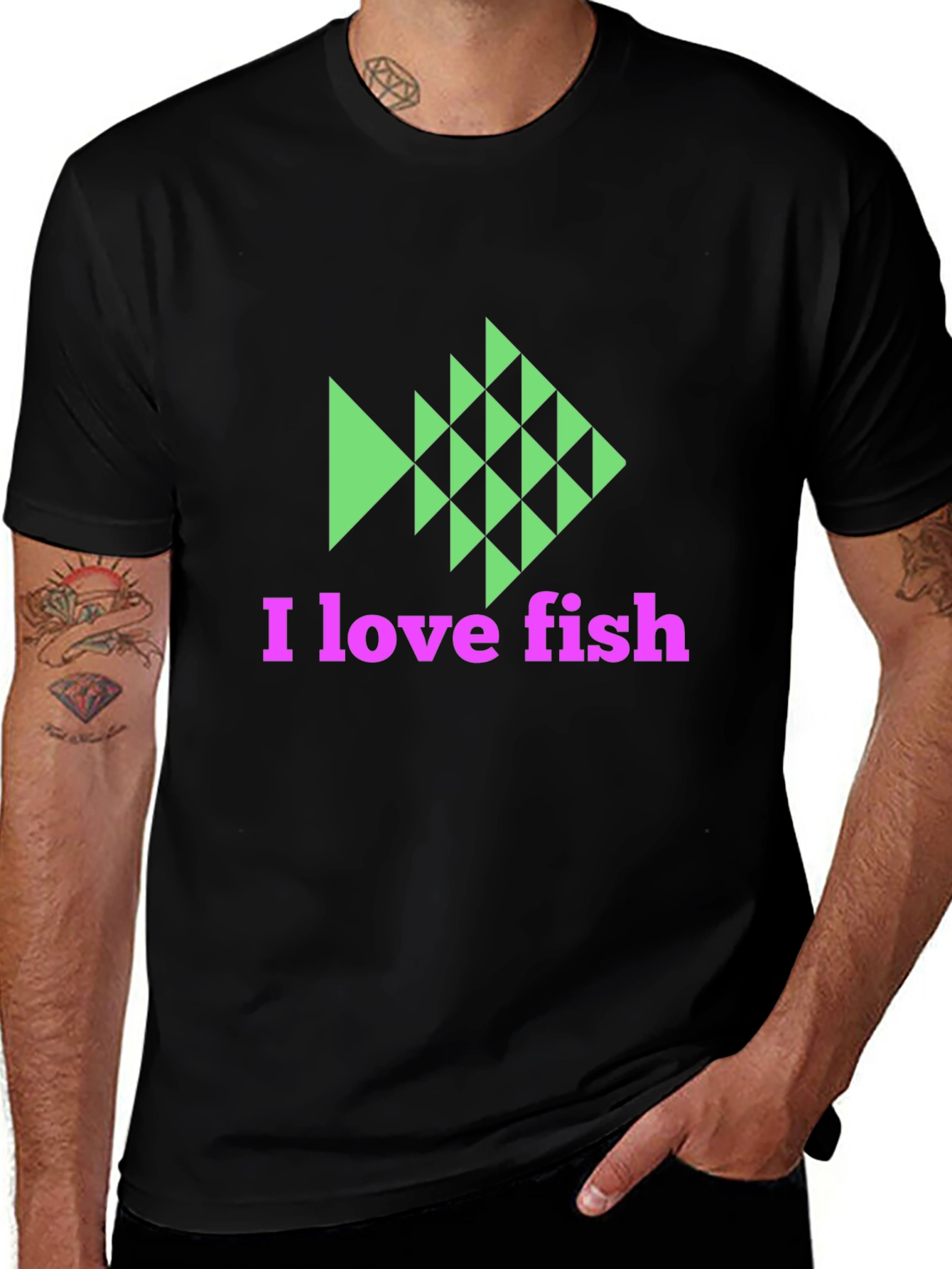 Variant 14 of I Love Fish Graphic Tee - Black T-Shirt
