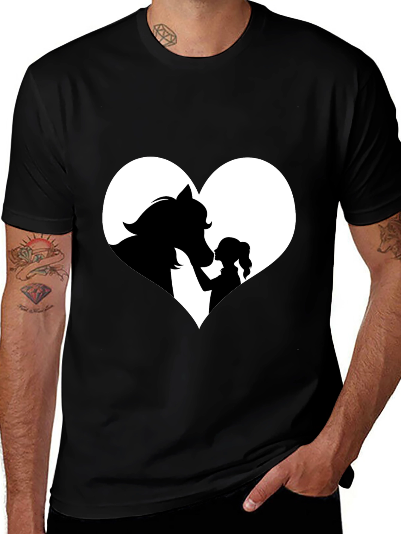 Variant 15 of Horse & Girl Heart Tee - Black Graphic T-Shirt