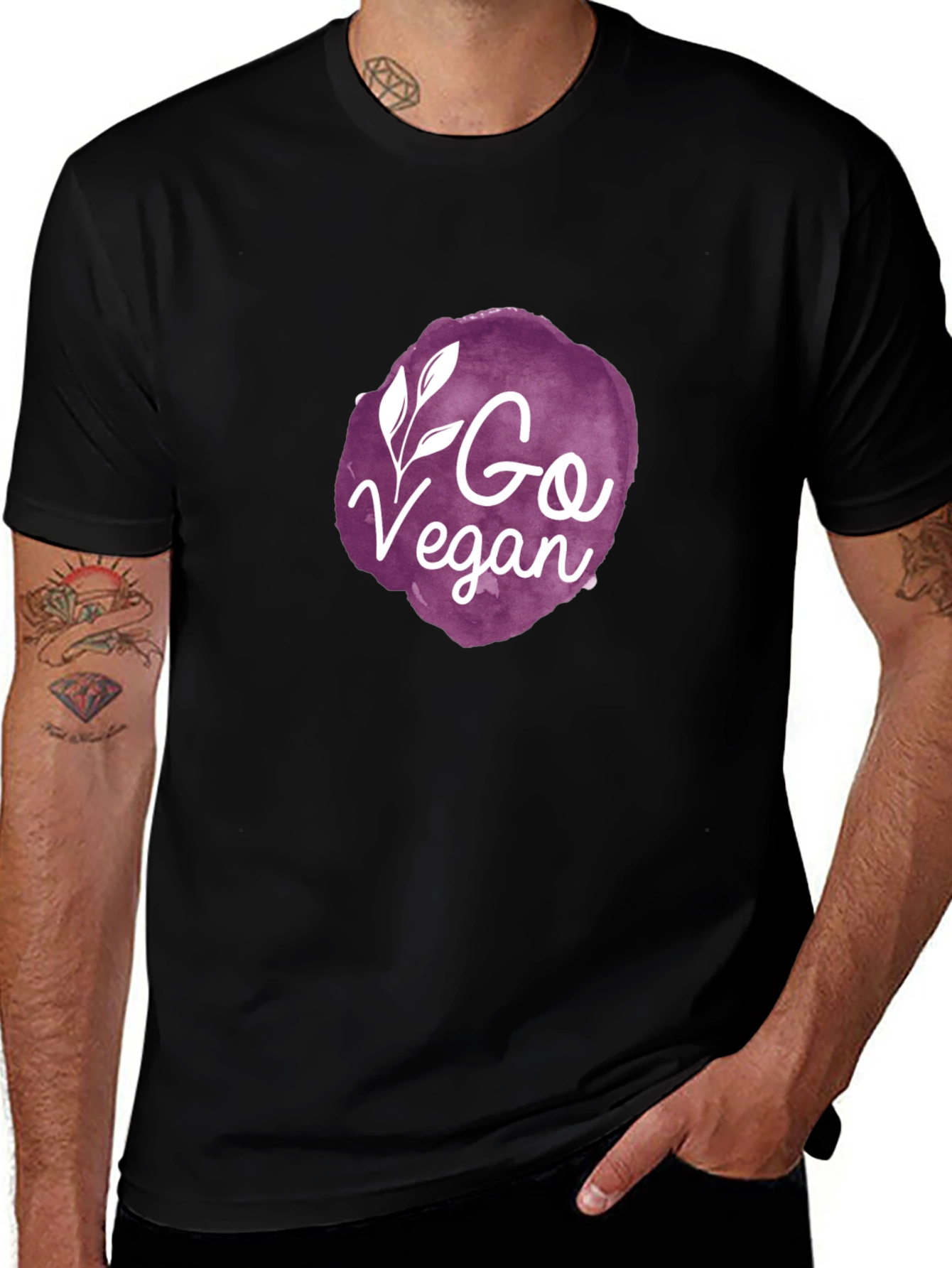 Variant 12 of Go Vegan Graphic Tee - Black Crew Neck T-Shirt