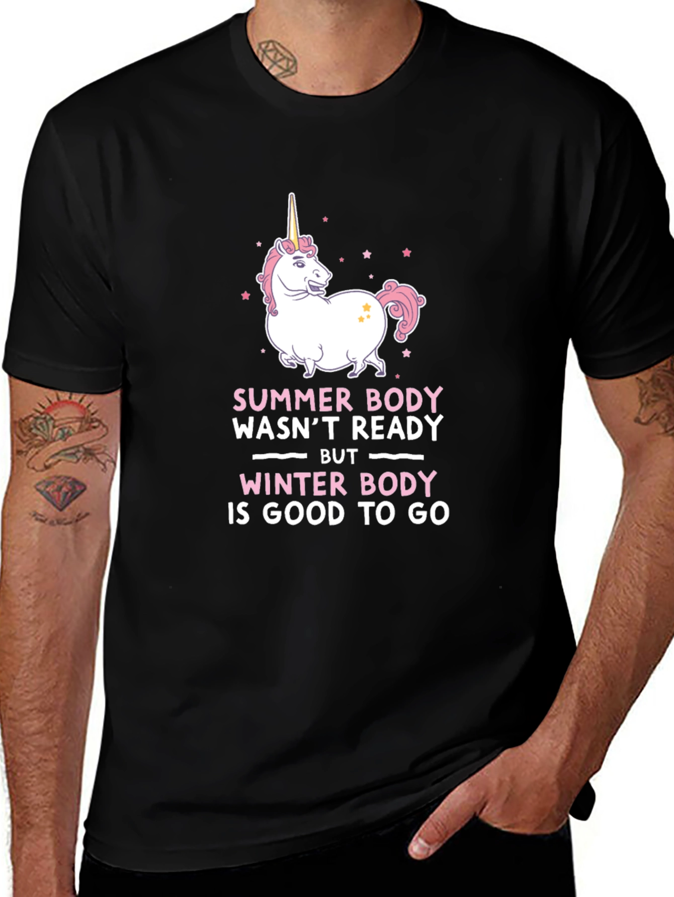 Variant 28 of Funny Winter Body Unicorn Graphic Tee Shirt