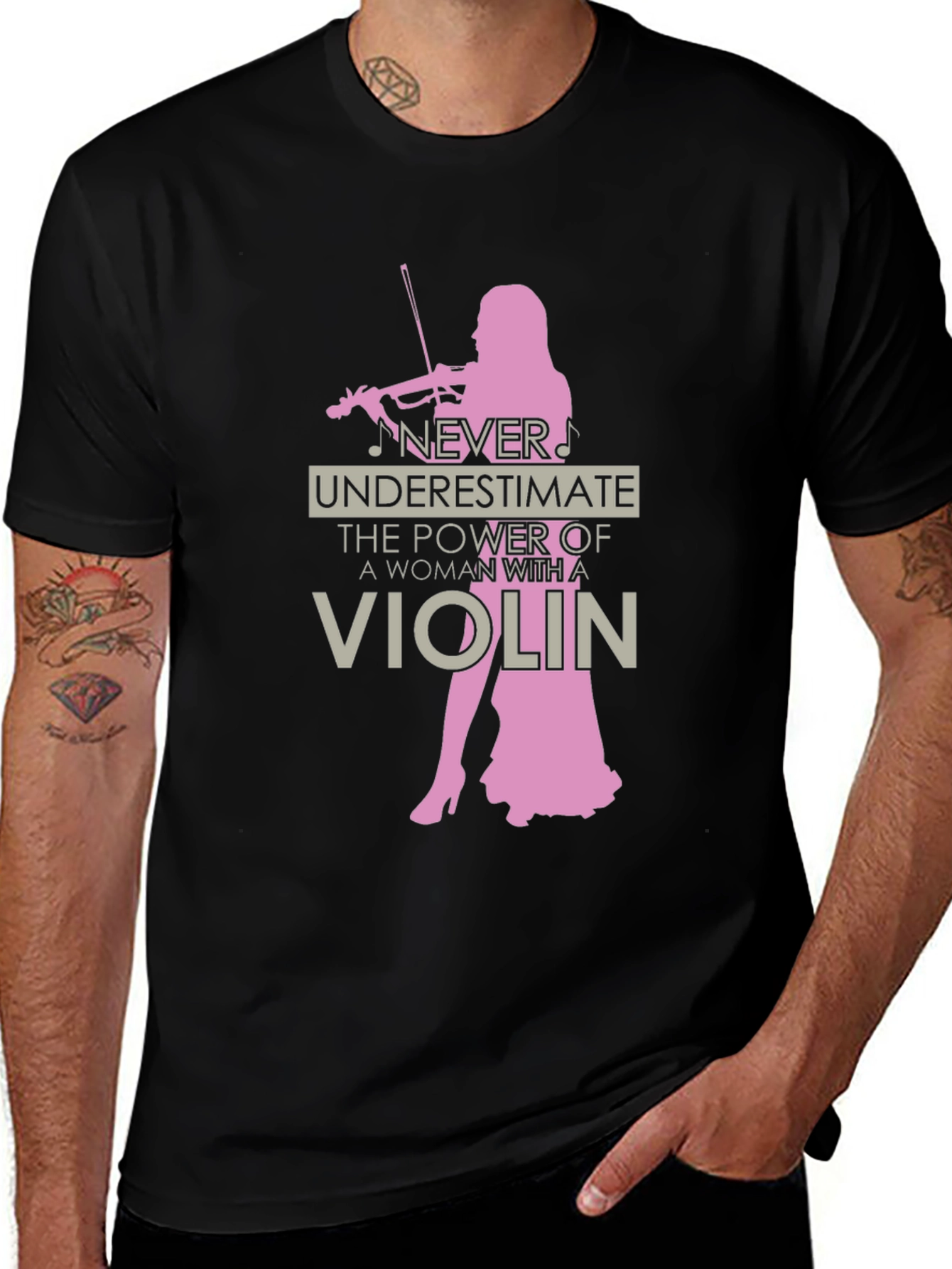 Variant 17 of Violin Woman Graphic Tee - Black Cotton Shirt