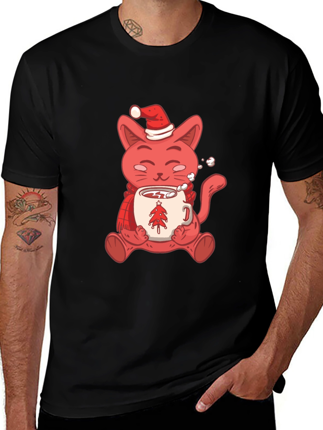 Festive Cat T-Shirt - Hot Cocoa Christmas