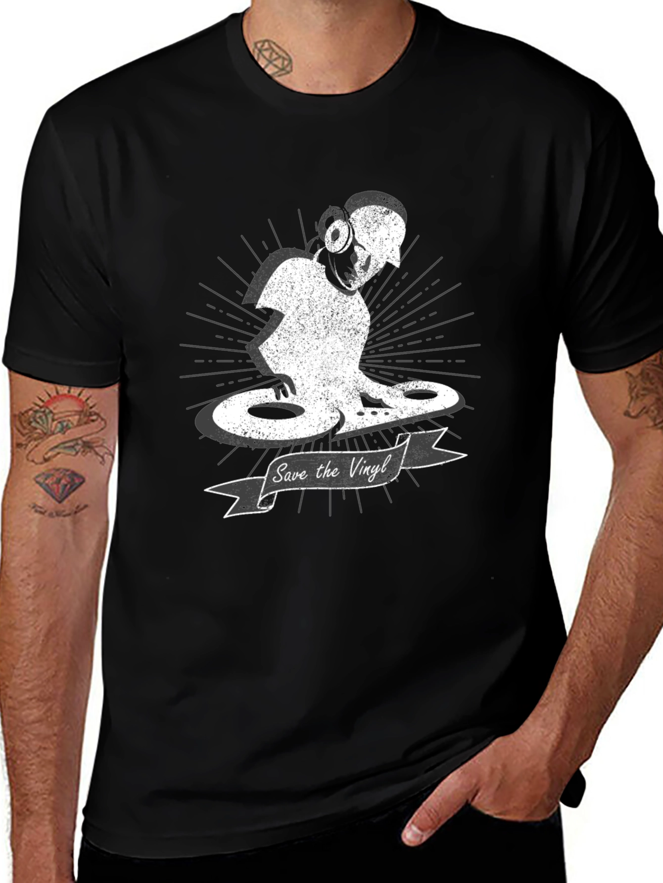 Variant 4 of Save the Vinyl DJ Graphic Tee - Black Cotton