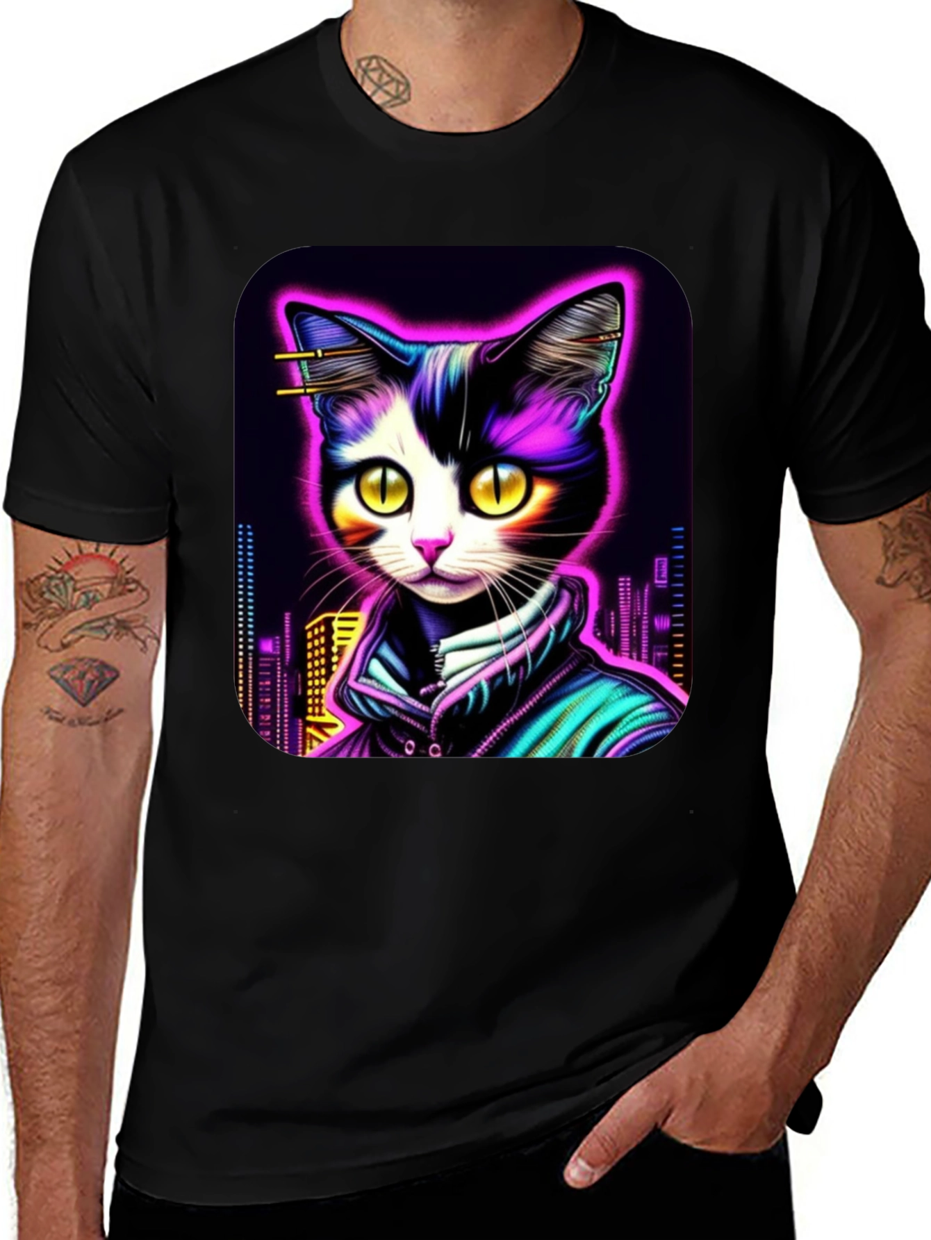 Variant 14 of Cyberpunk Cat T-Shirt - Cool Graphic Tee