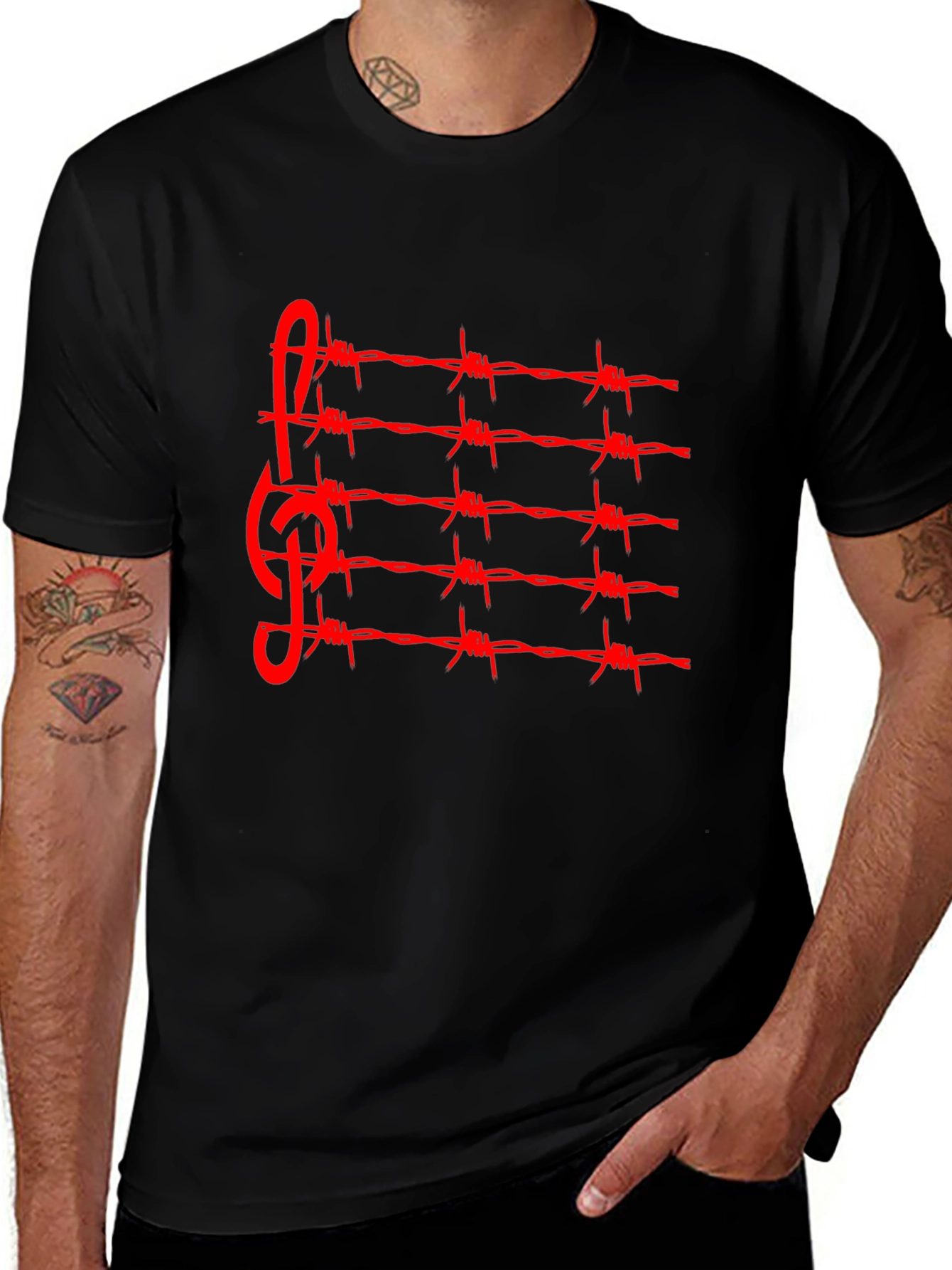 Variant 25 of Barbed Wire Music Staff T-Shirt - Edgy Style