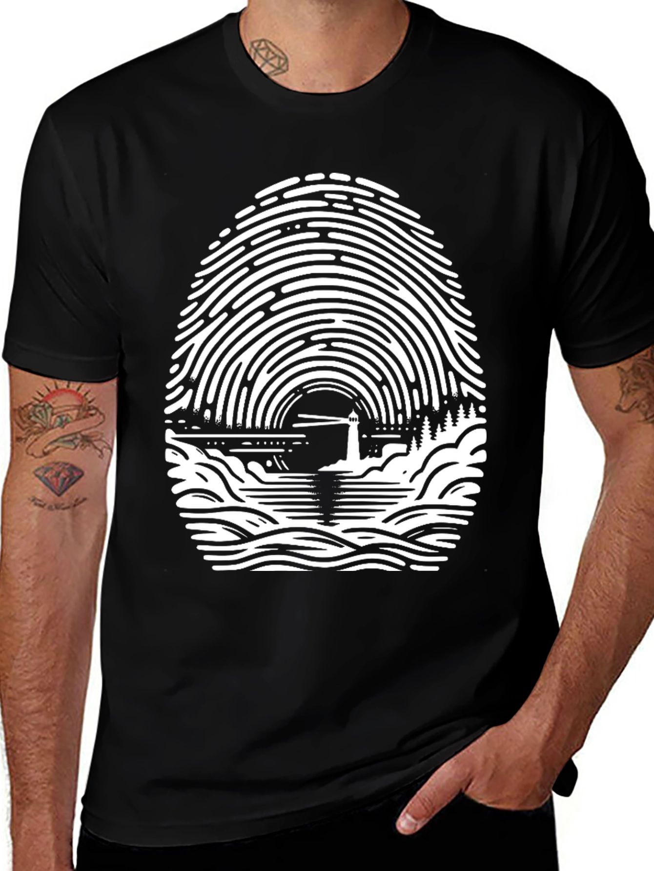 Variant 19 of Fingerprint Waterfall Graphic Tee - Unique Design