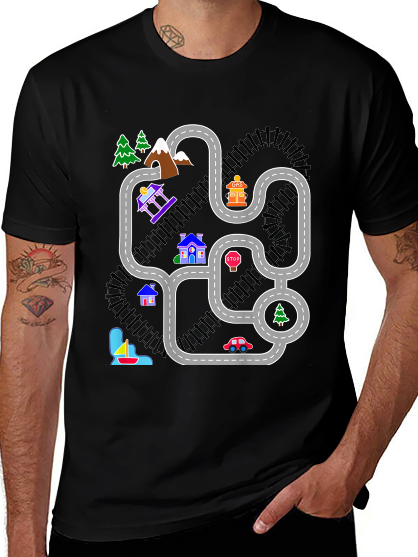 Variant 3 of Playful Road Map Graphic Tee