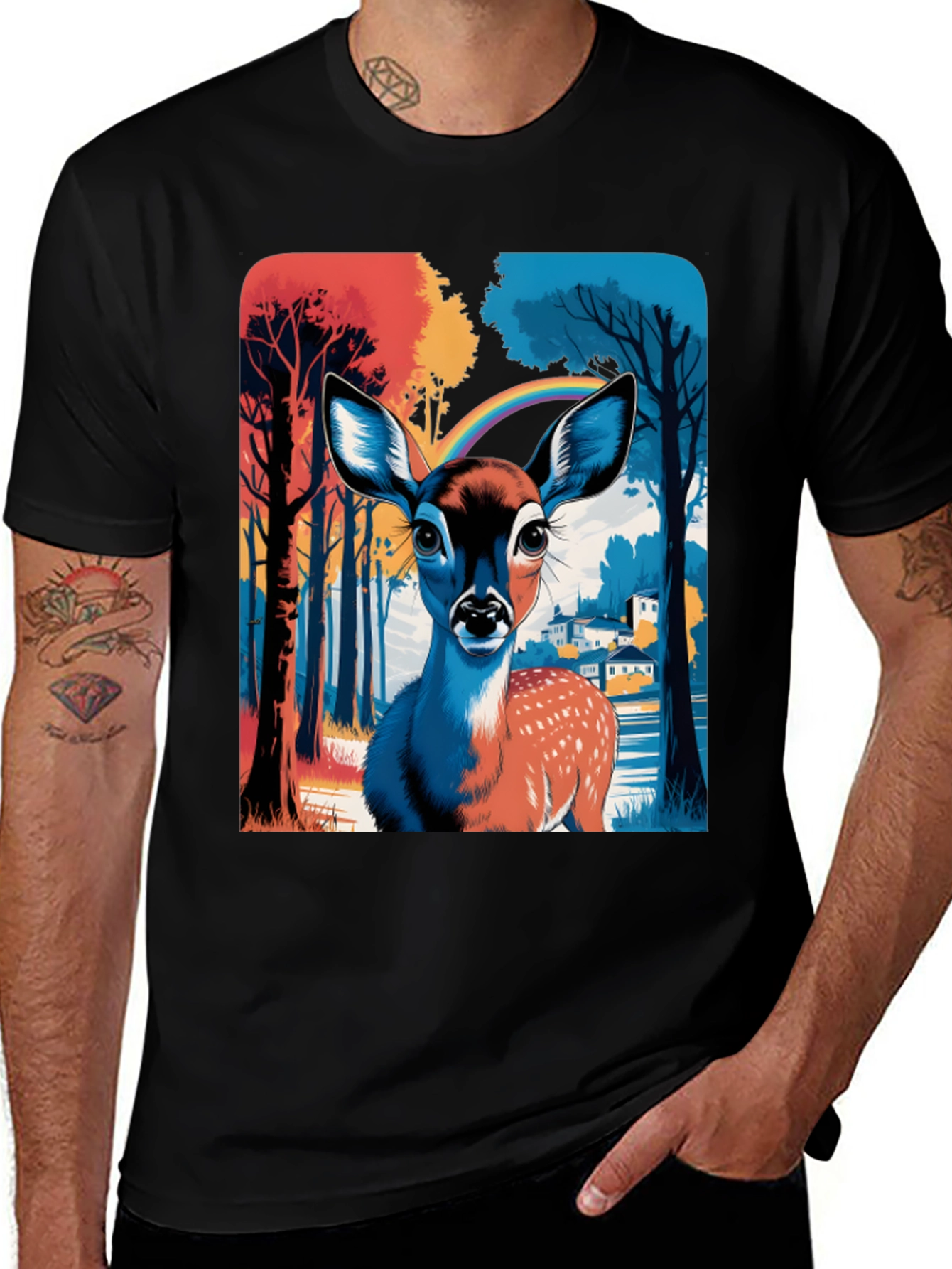 Variant 29 of Deer Rainbow Graphic Tee - Stylish Men's T-Shirt