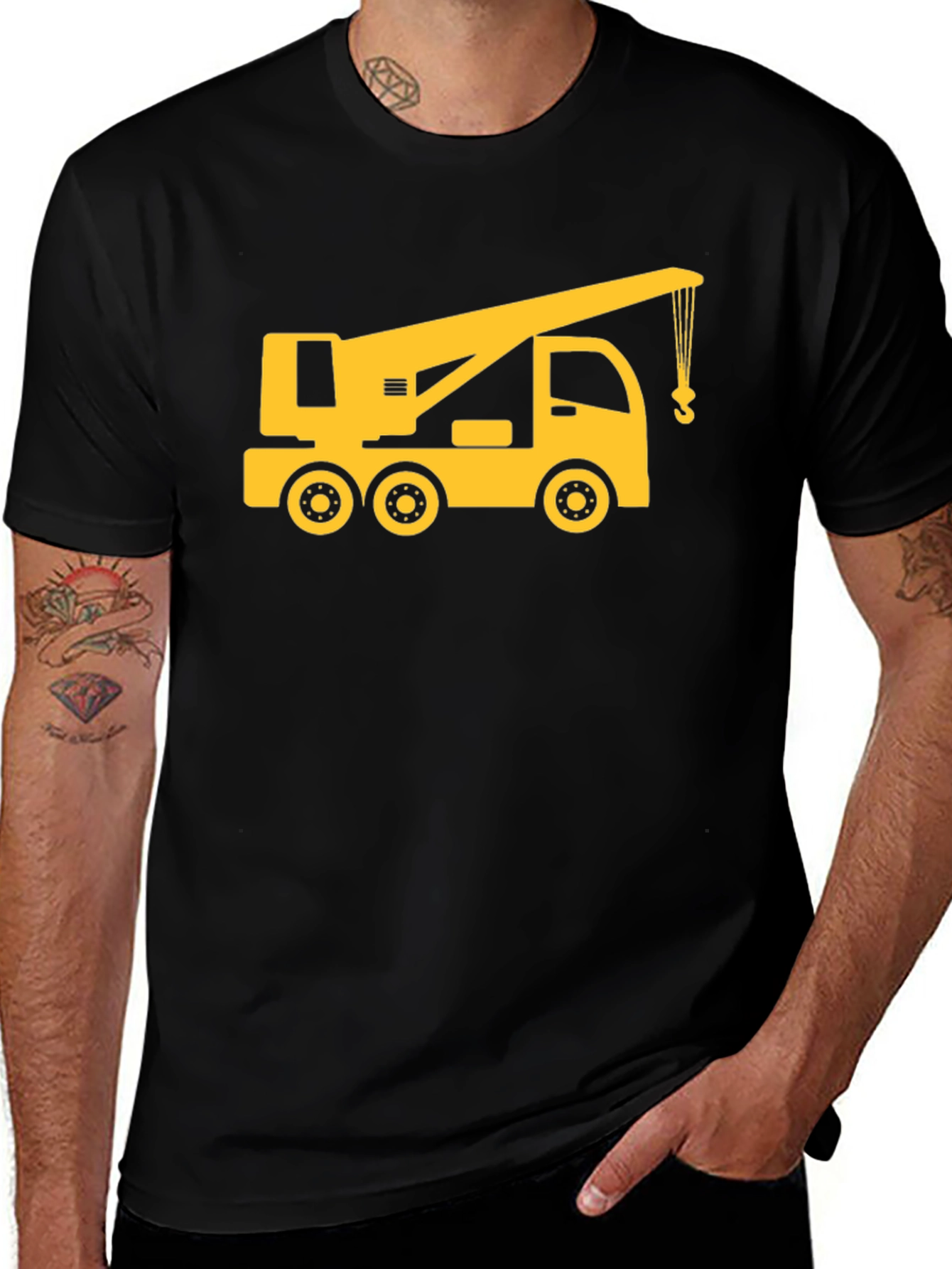 Variant 13 of Crane Truck Graphic Tee - Black Cotton T-Shirt