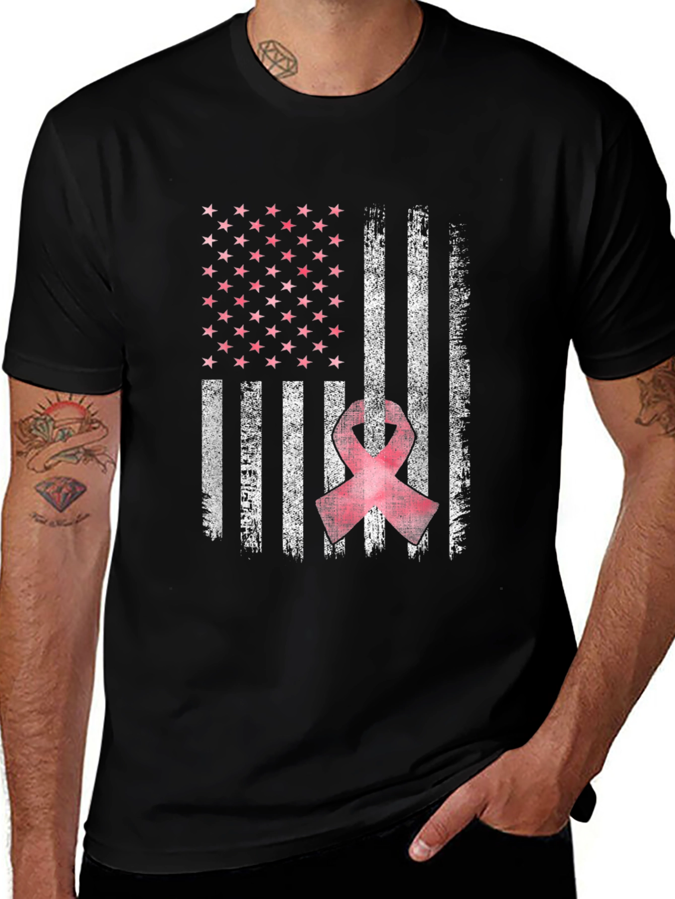 Variant 29 of Breast Cancer Awareness American Flag T-Shirt