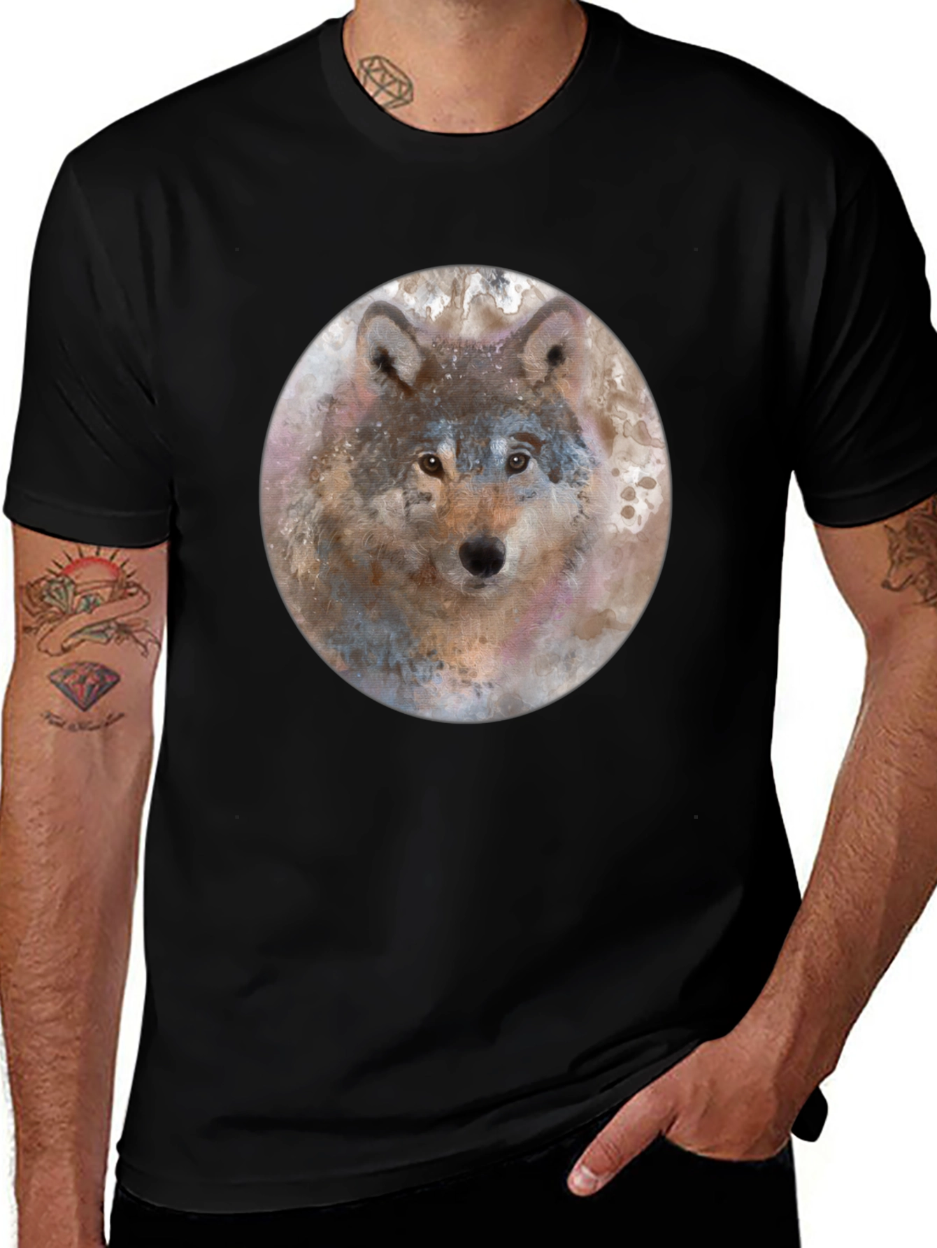 Variant 10 of Wolf Graphic Tee - Men's Round Neck Black T-Shirt