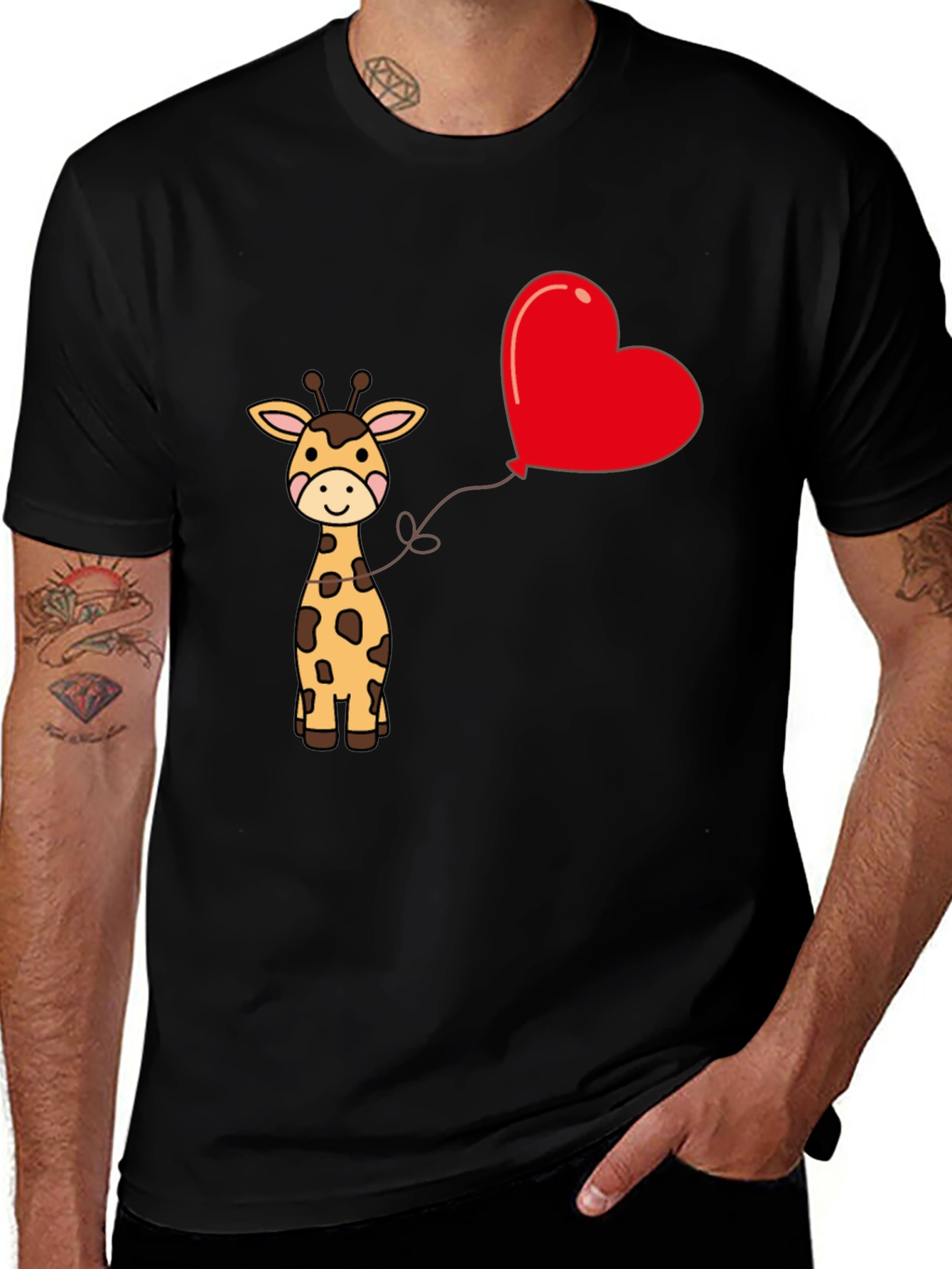 Variant 5 of Giraffe Heart Balloon Graphic Tee - Cute Black T-Shirt