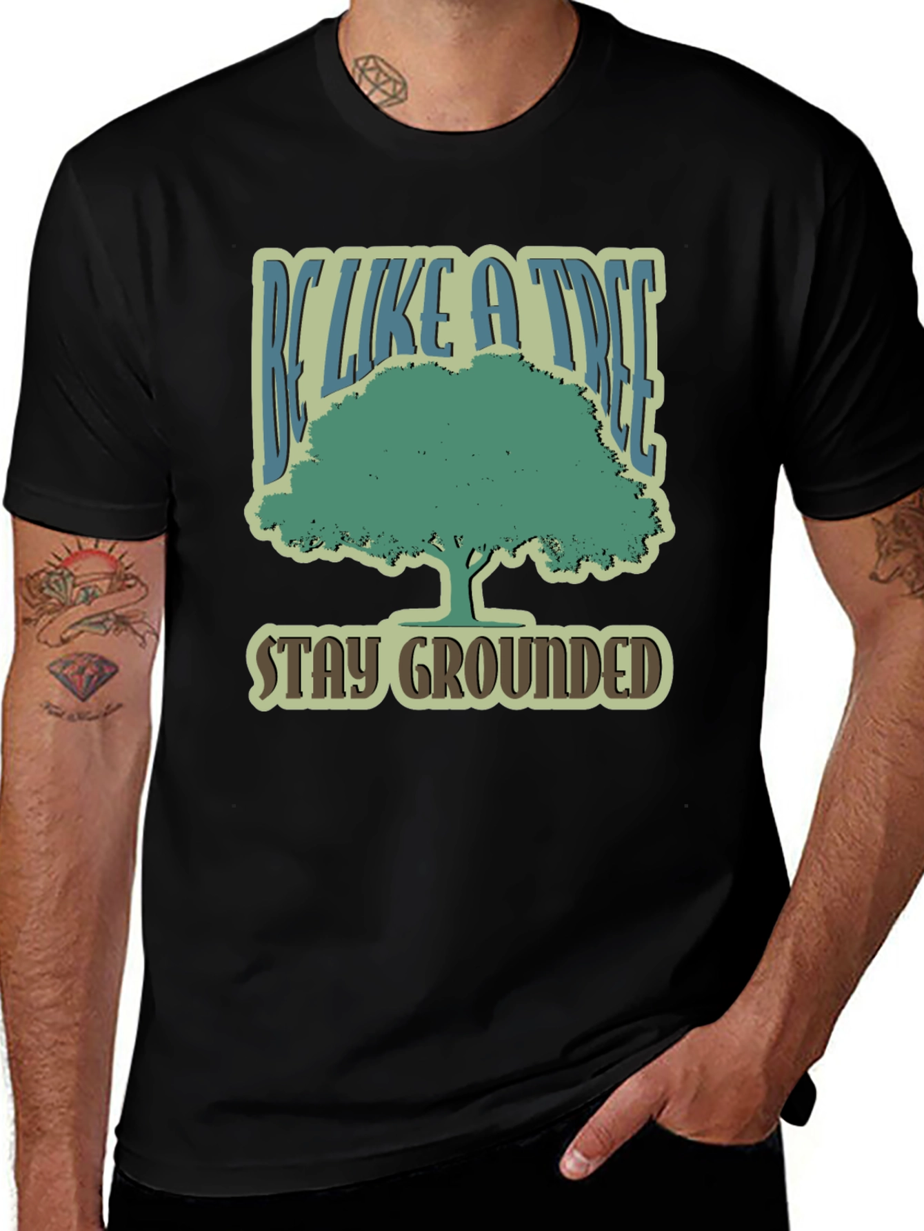 Variant 30 of Be Like a Tree Graphic Tee - Stay Grounded Black Shirt