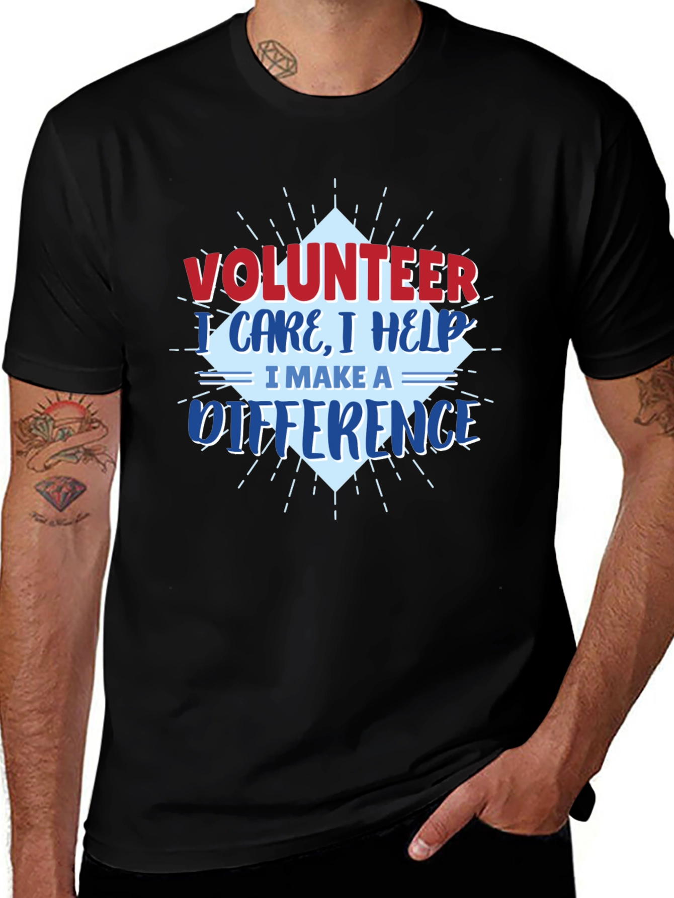 Volunteer T-Shirt - I Care, I Help, I Make a Difference