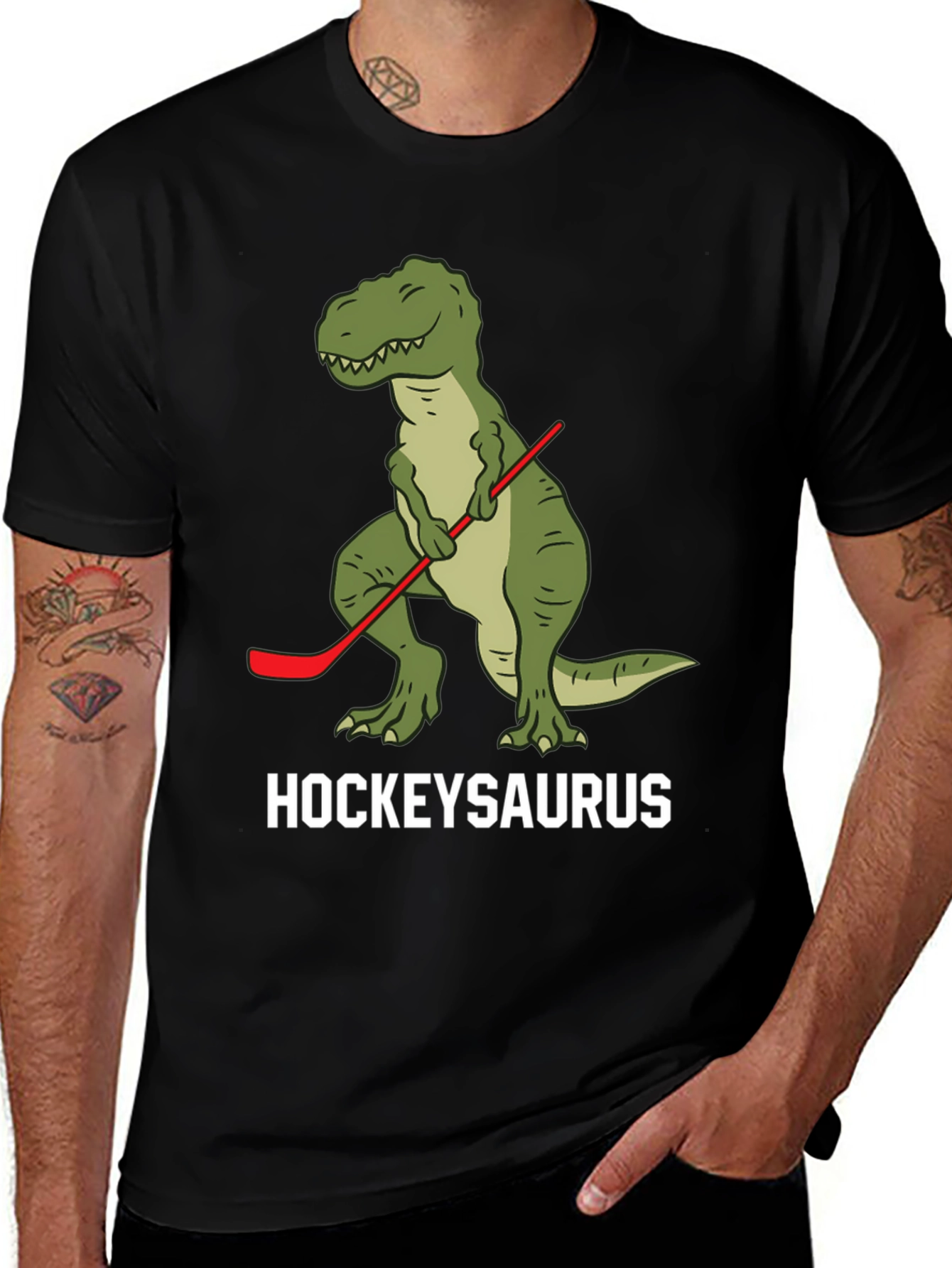 Variant 22 of Hockey T-Rex Black T-Shirt - HockeySaurus