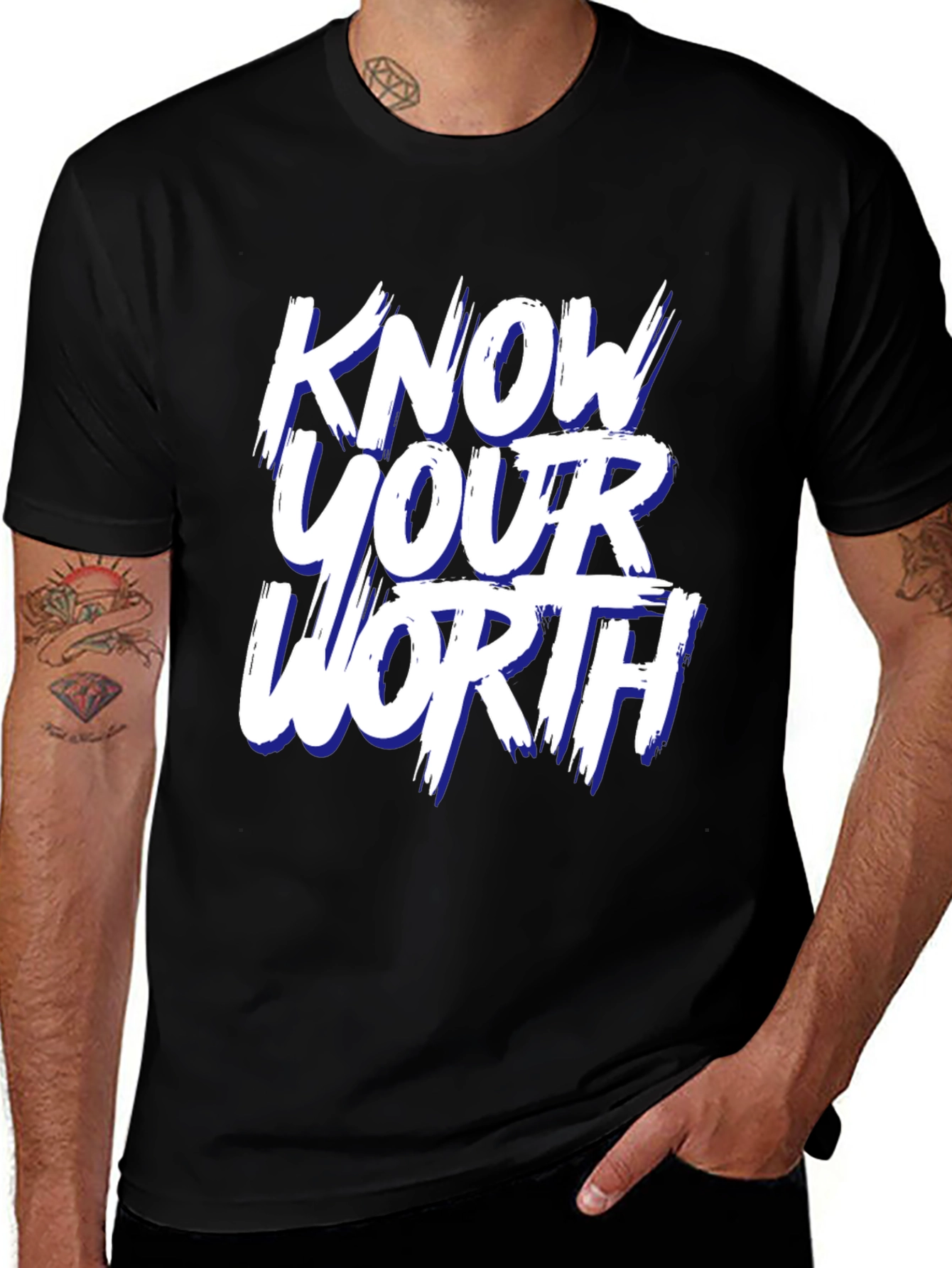 Variant 12 of Know Your Worth Graphic Tee - Black Cotton Blend