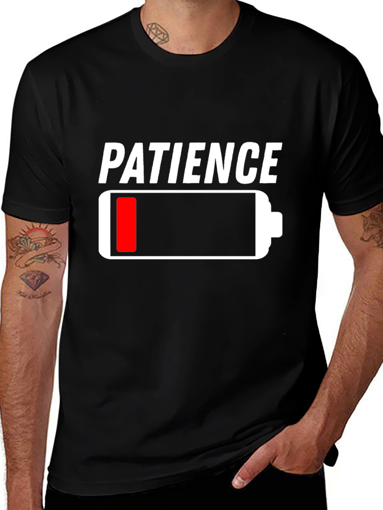 Variant 24 of Patience Low Battery Black Graphic T-Shirt