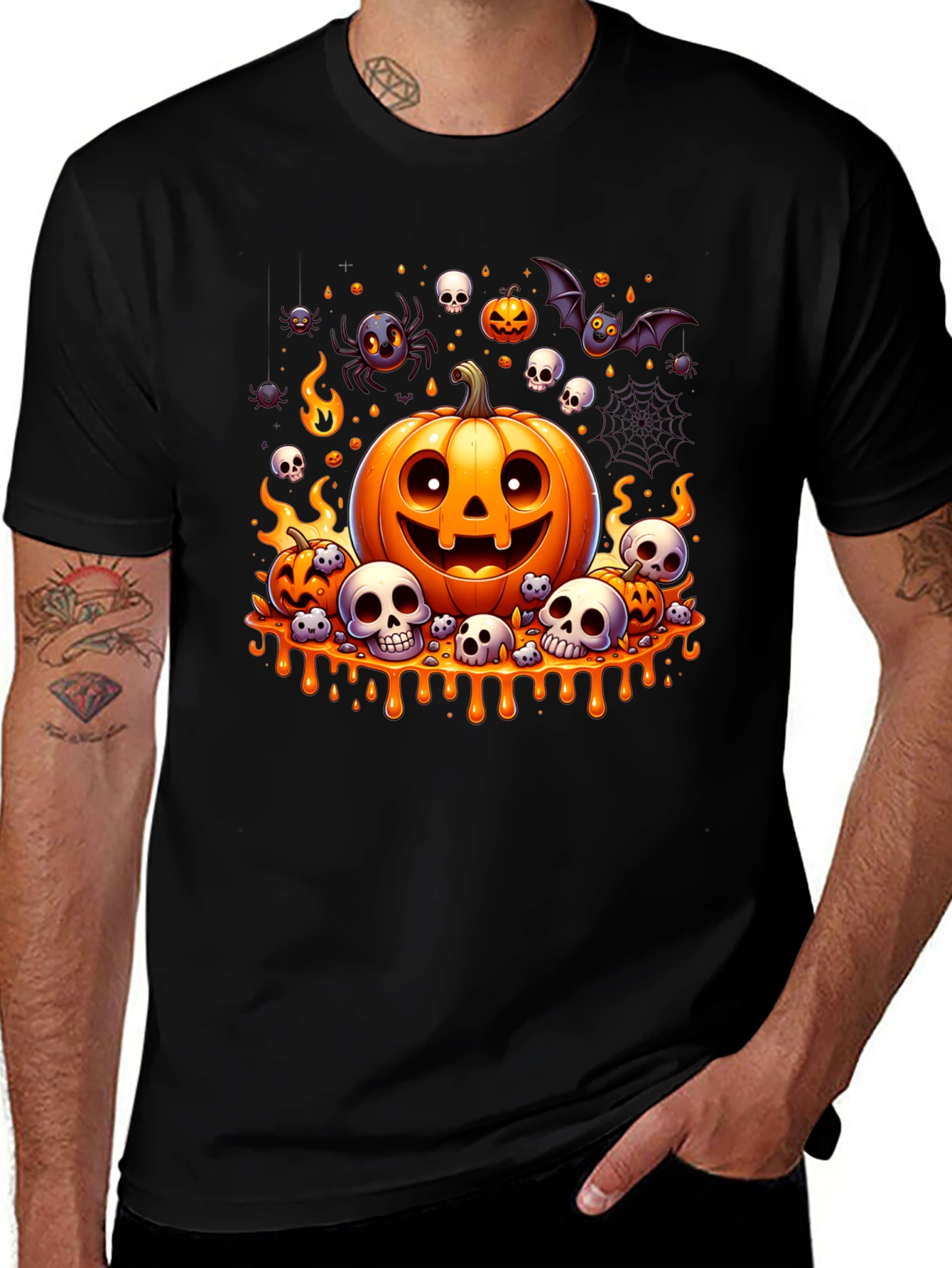 Halloween Pumpkin & Skulls Graphic T-Shirt