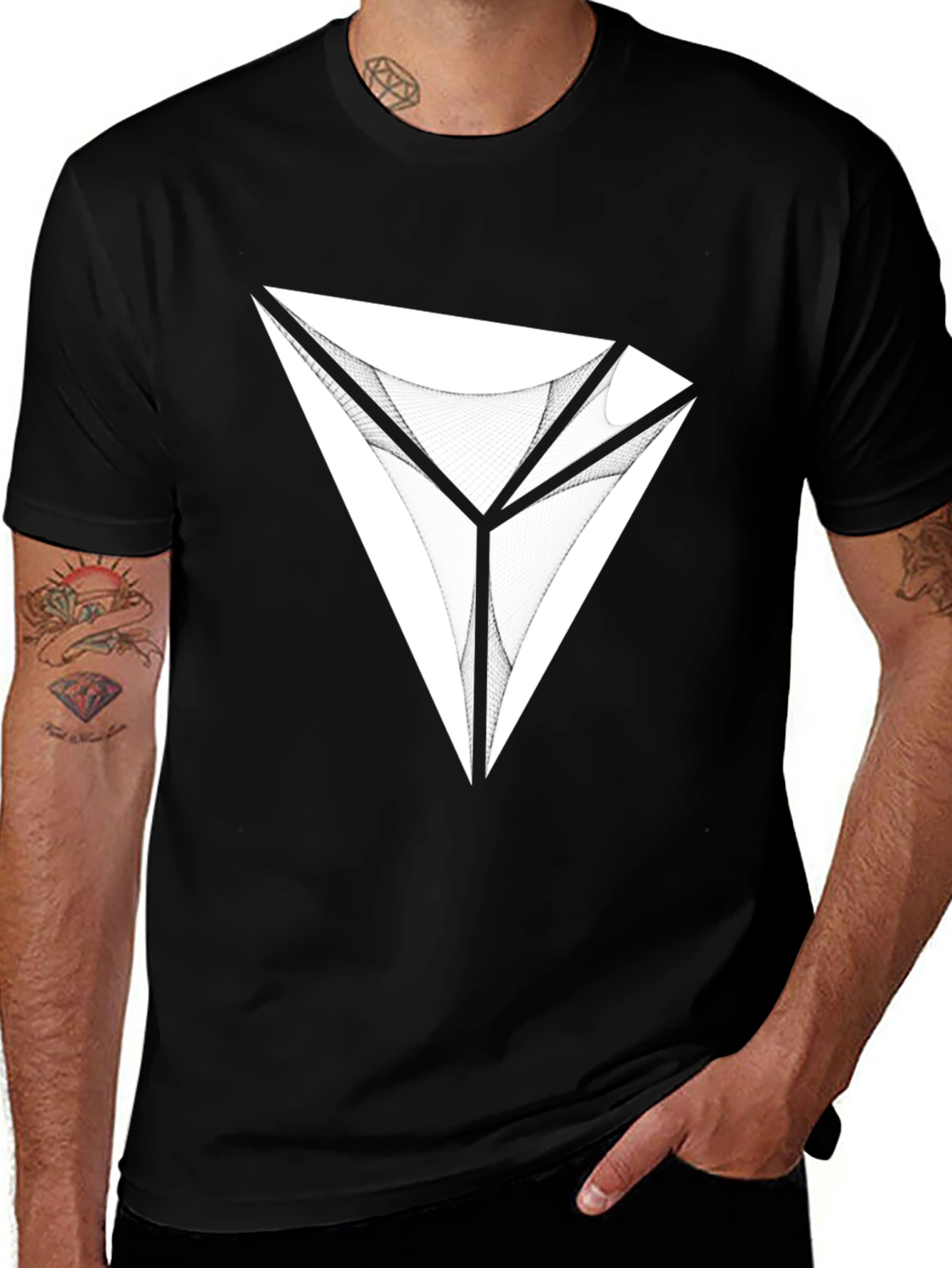 Variant 17 of Geometric Graphic Tee - Modern Men's Black T-Shirt