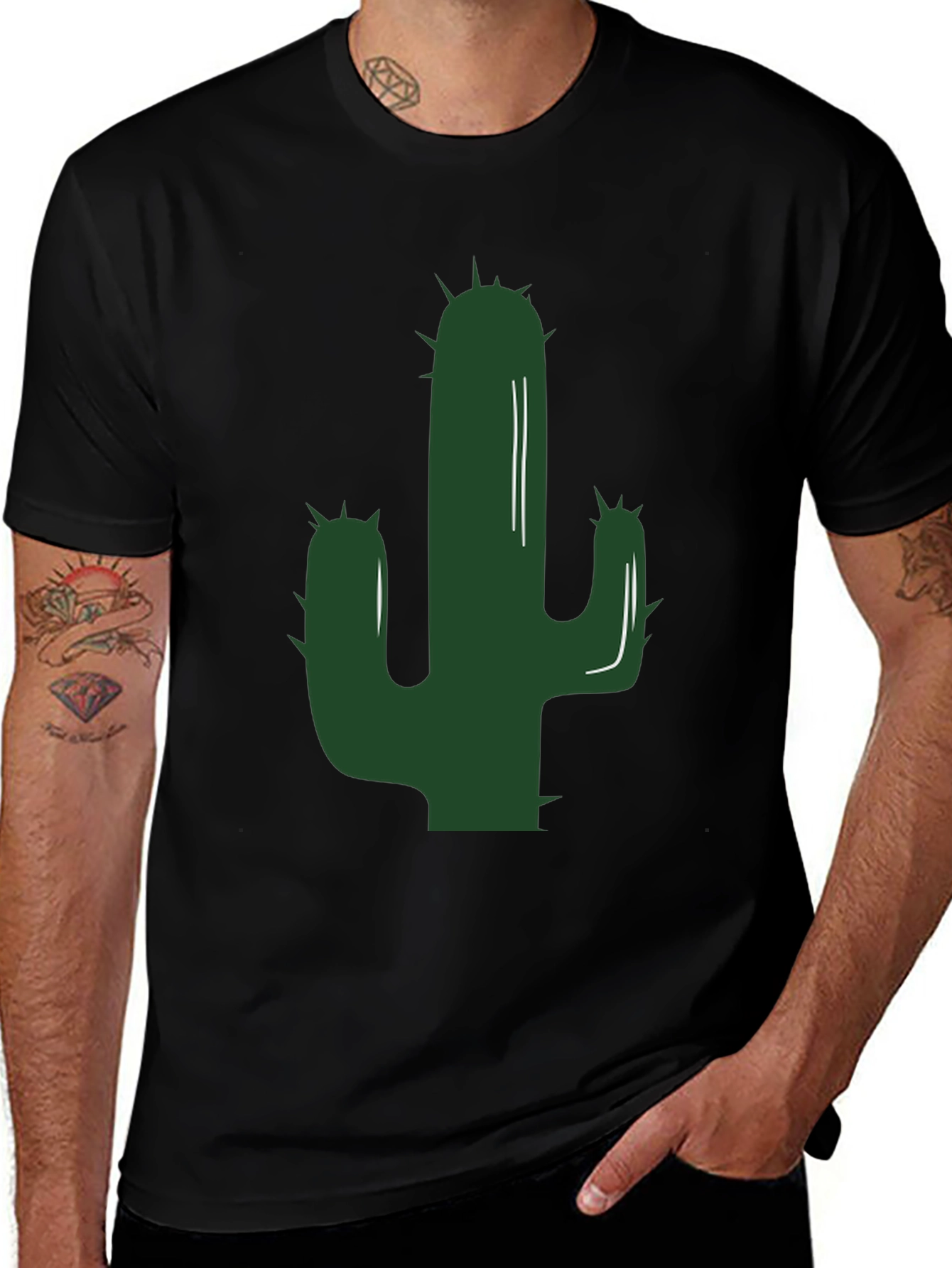 Variant 13 of Cactus Graphic T-Shirt - Black Cotton Tee