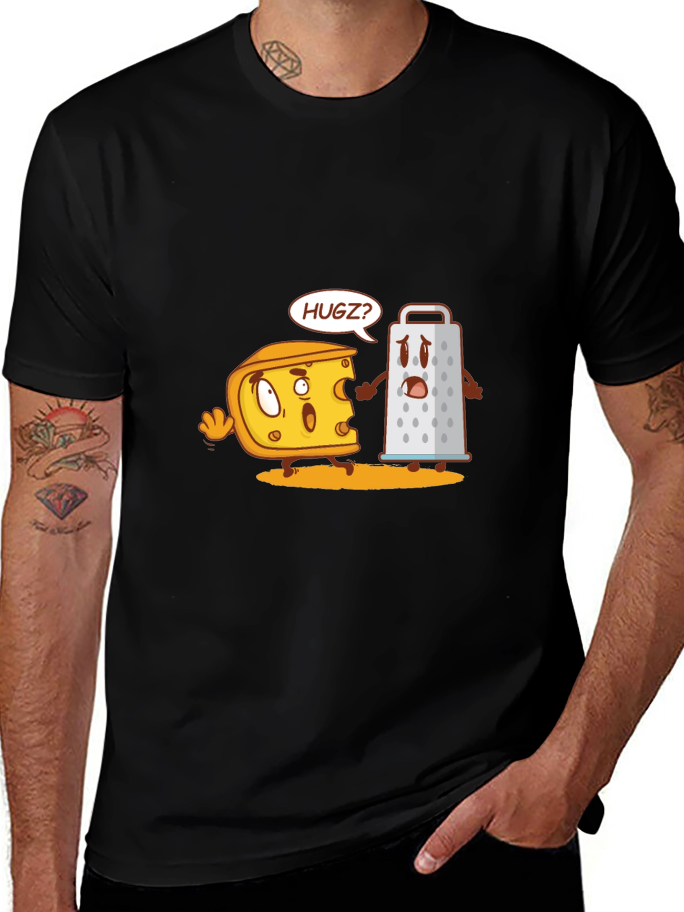 Black Funny Cheese Hug T-Shirt main image