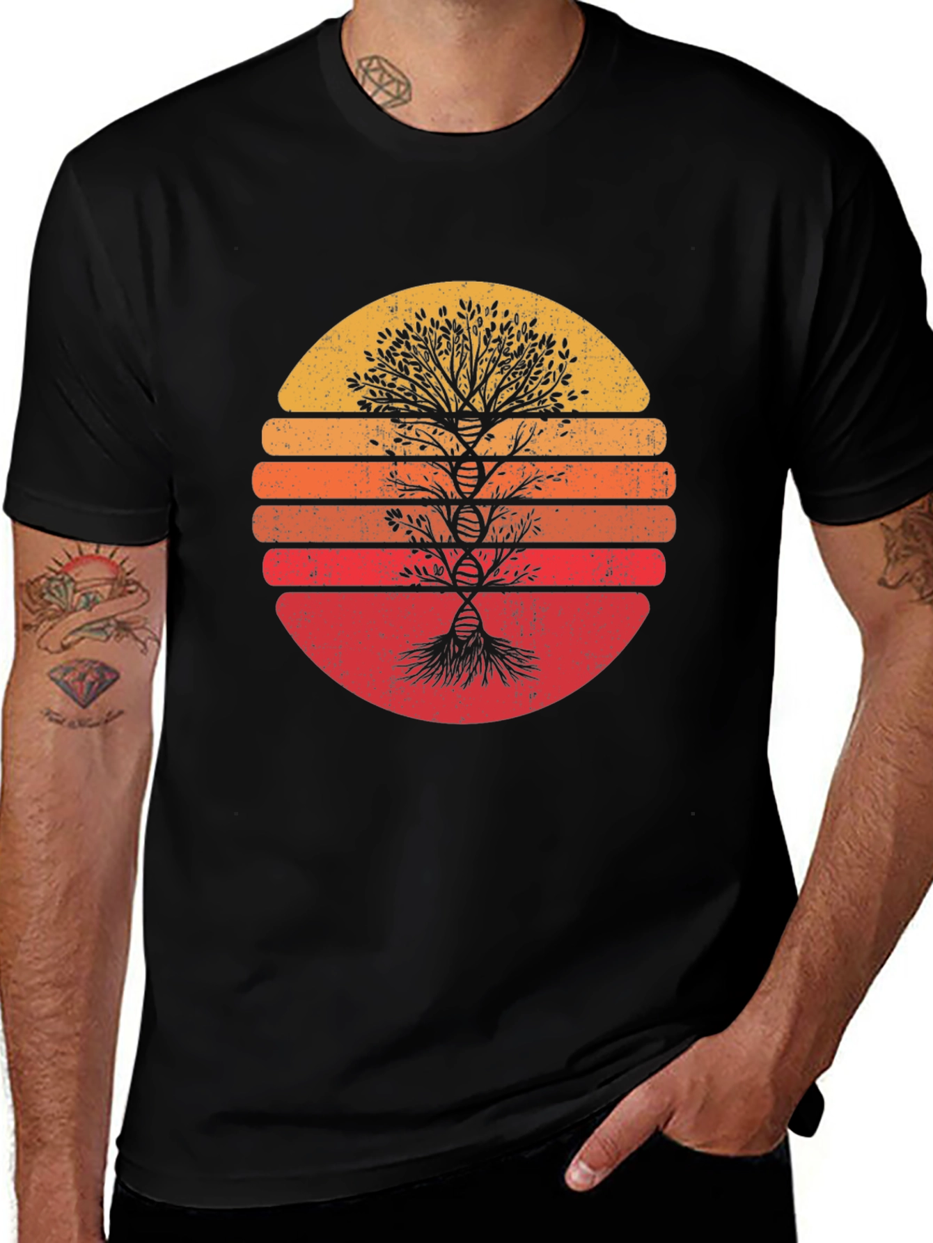 Variant 14 of Retro Sunset Tree DNA Graphic Tee
