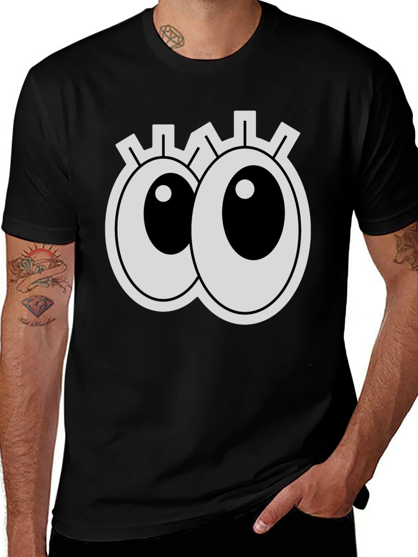 Variant 10 of Funny Googly Eyes Graphic Tee - Black Cotton Shirt