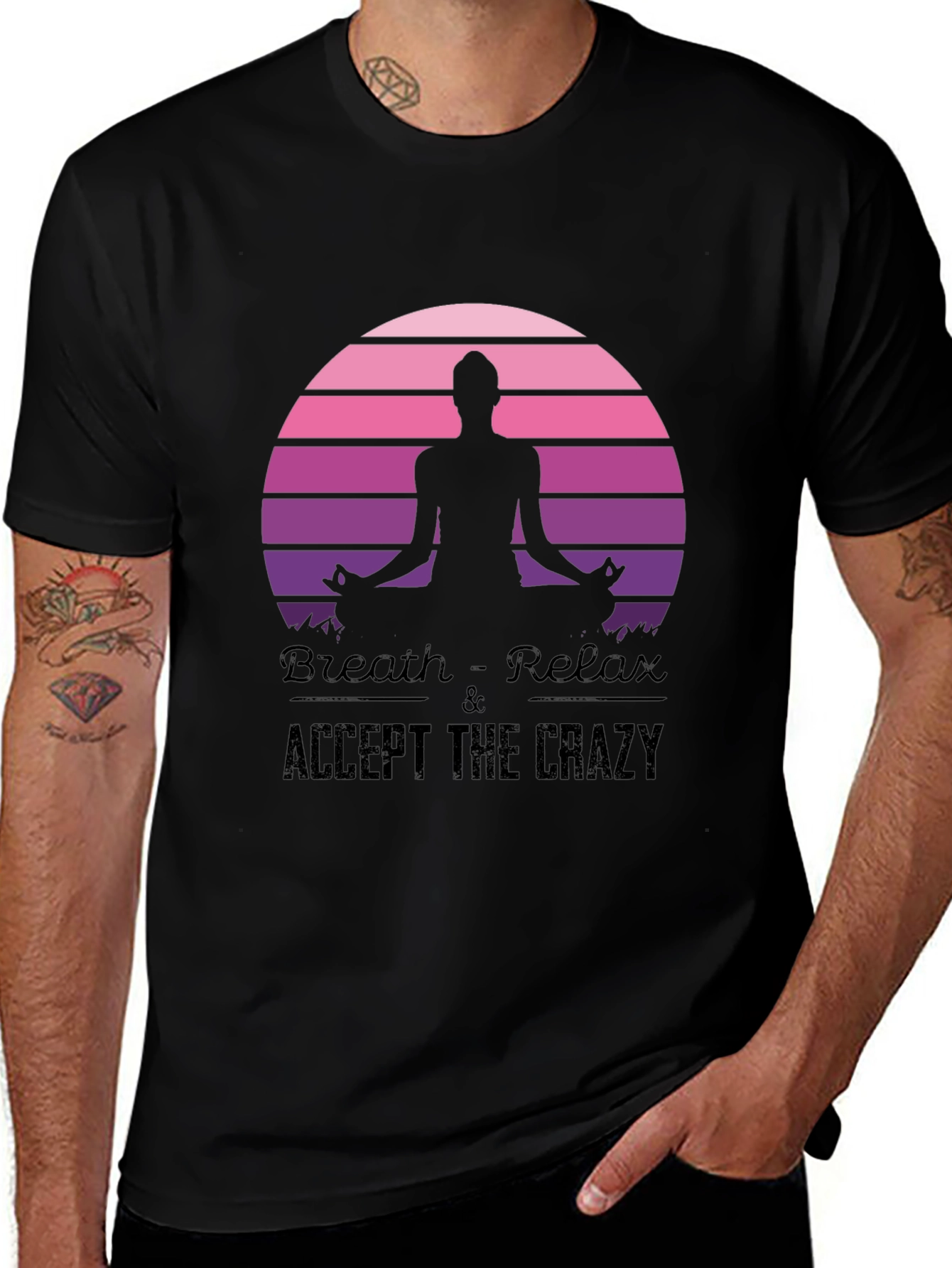 Variant 20 of Breath Relax Accept the Crazy Yoga Black T-Shirt