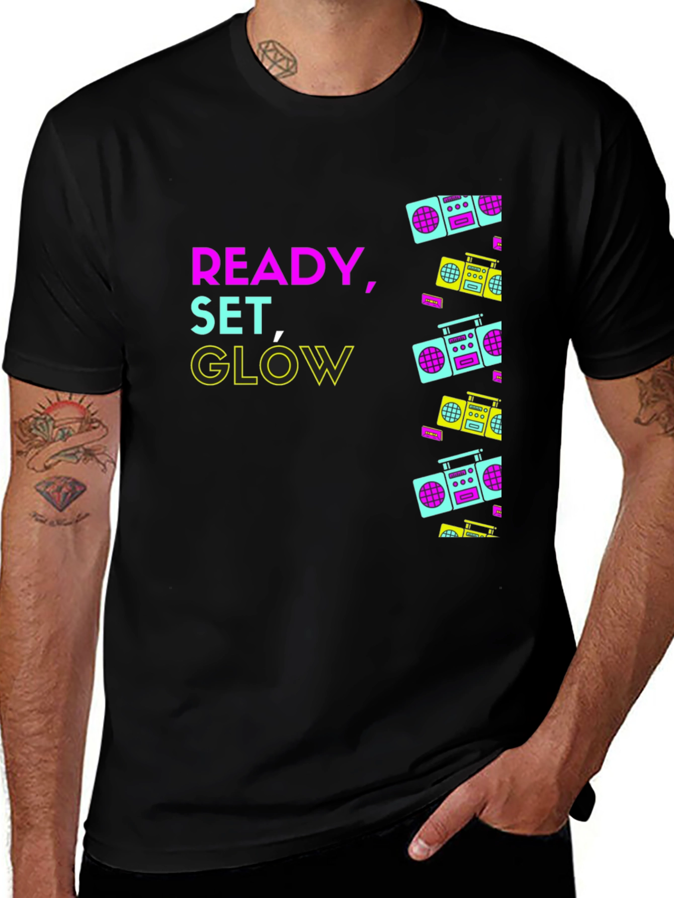 Variant 2 of Retro Boombox Graphic T-Shirt - Ready, Set, Glow
