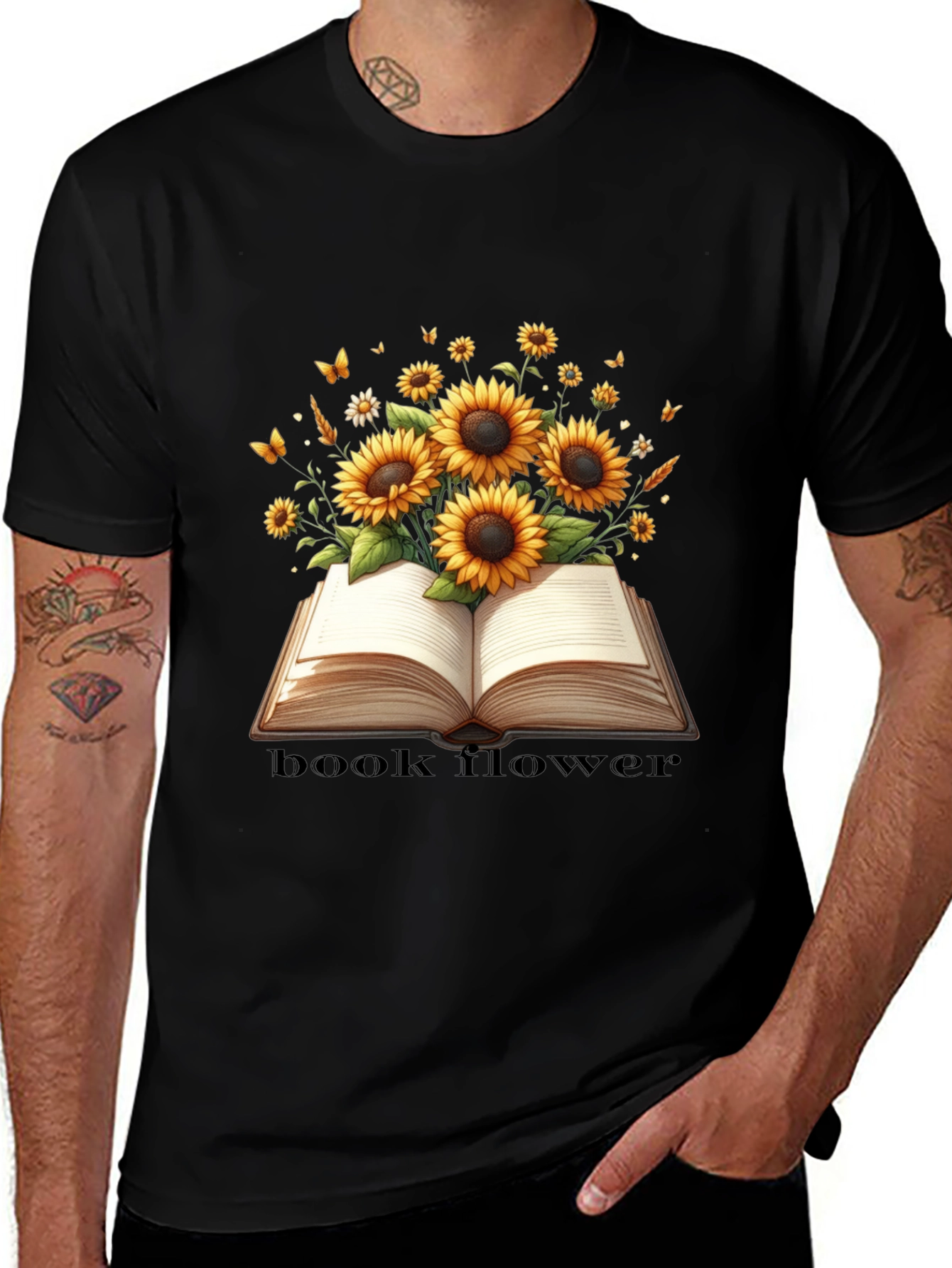 Sunflower Bookworm Tee - Literary Bloom