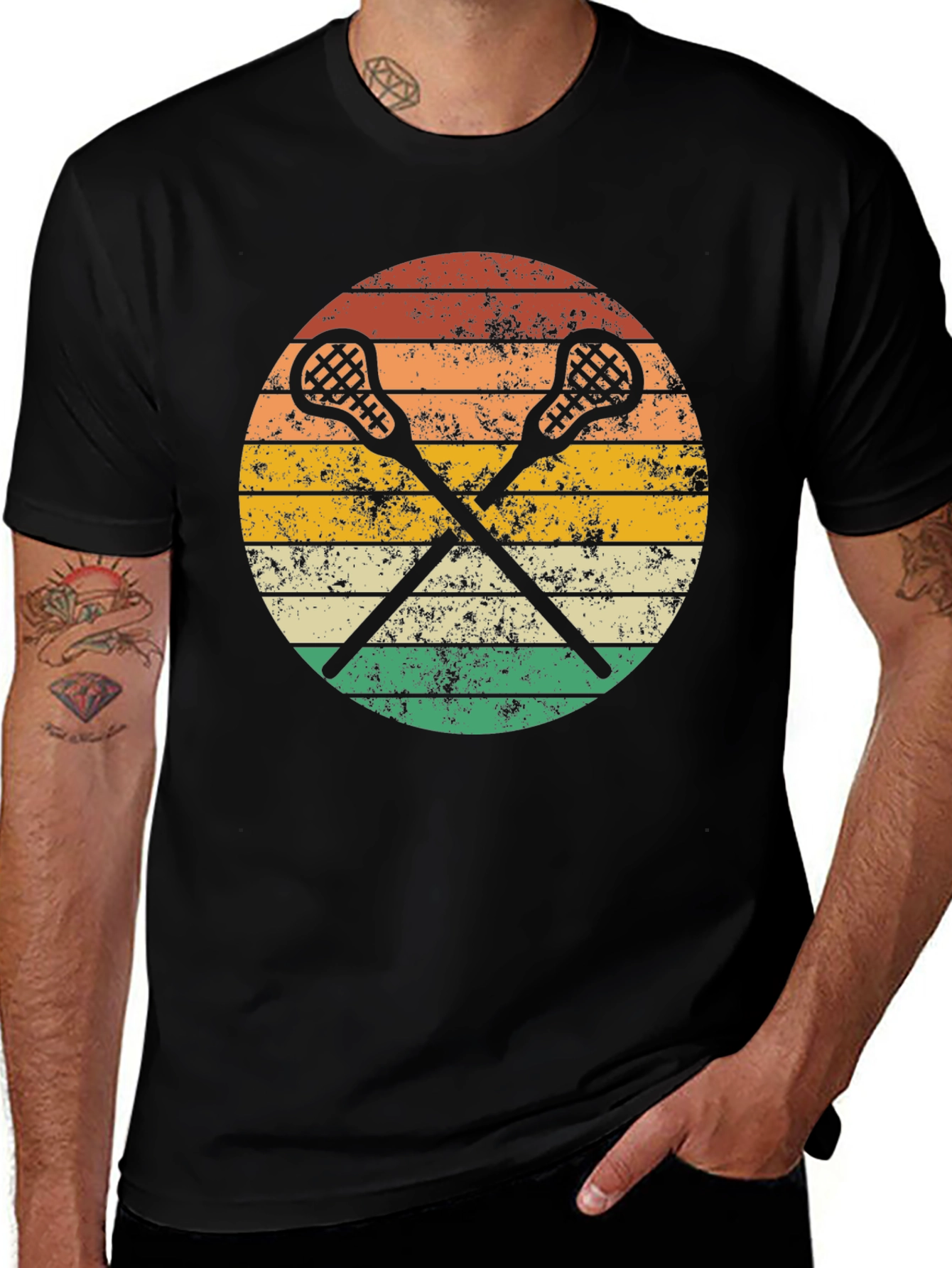 Variant 28 of Lacrosse Sticks Retro Style Black T-Shirt