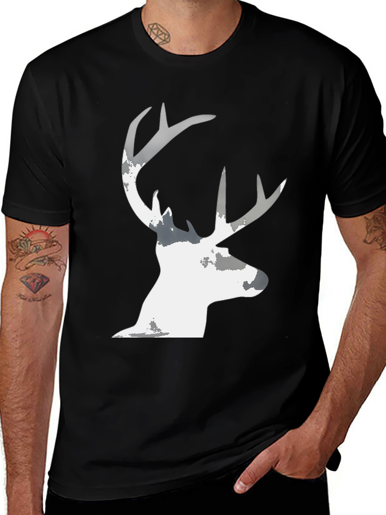 Variant 19 of Men's Black T-Shirt with Deer Silhouette Graphic