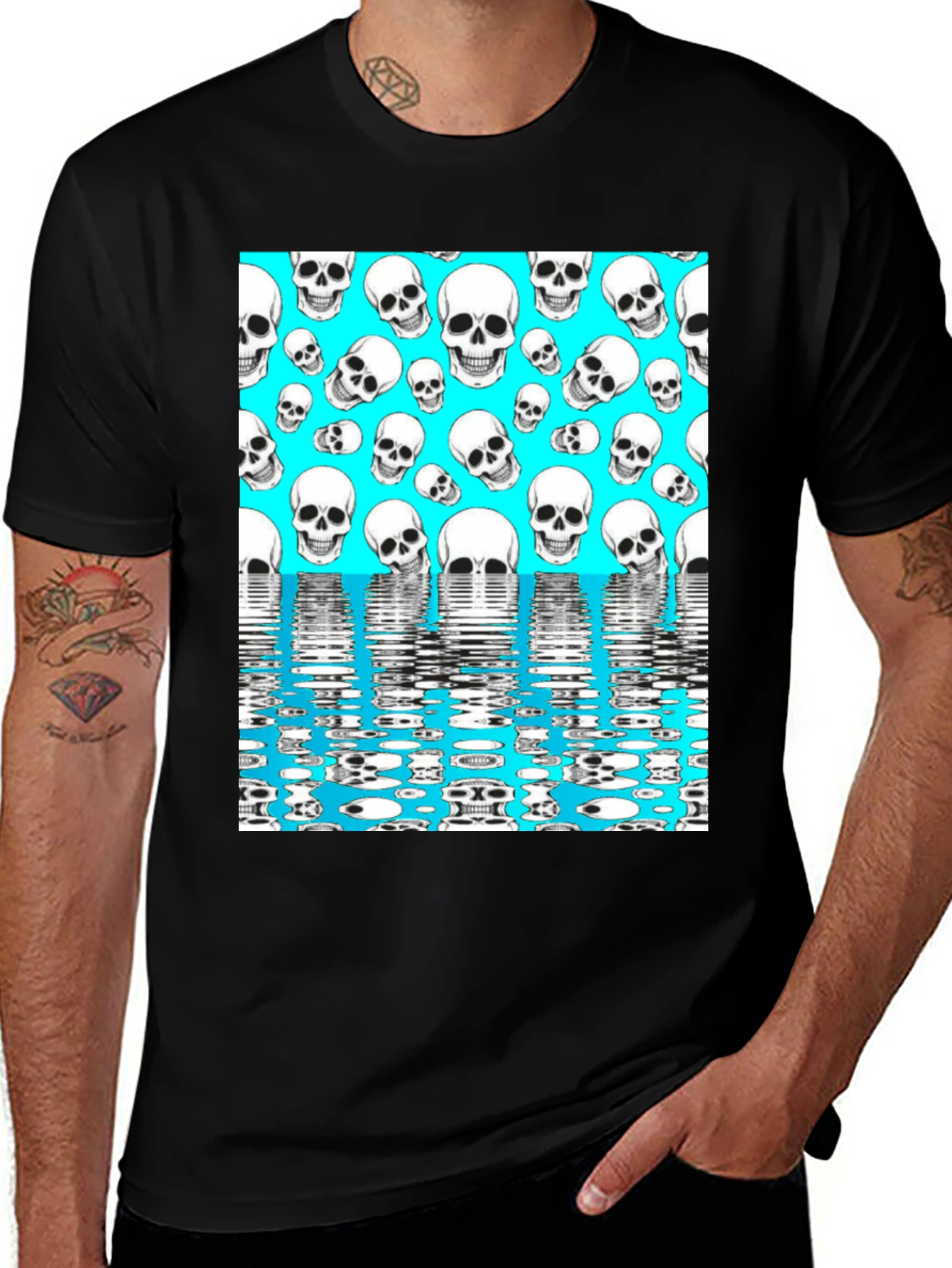 Variant 27 of Skull Pattern T-Shirt - Aqua Blue