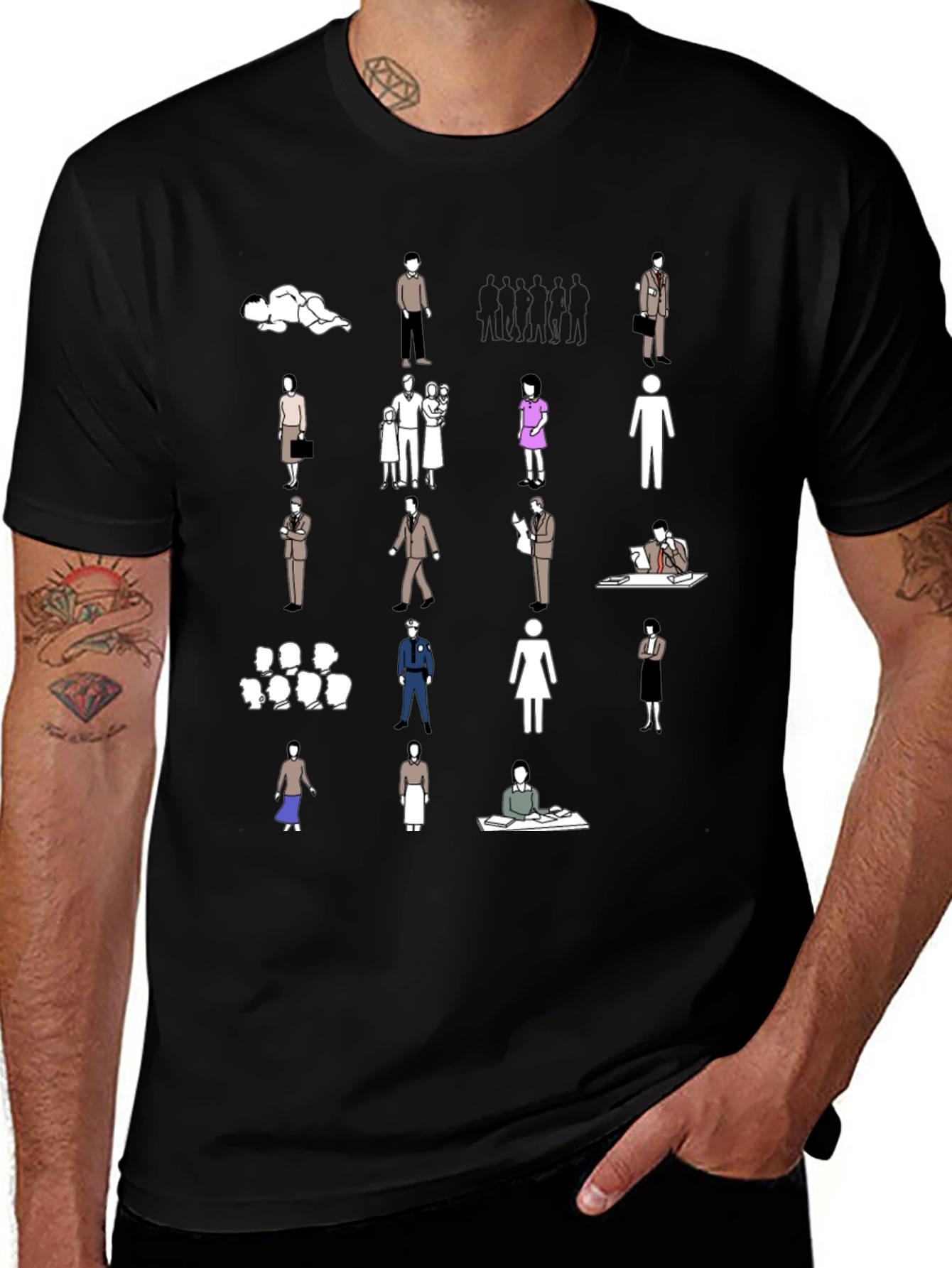 Variant 11 of Unique Silhouette People Graphic Black T-Shirt