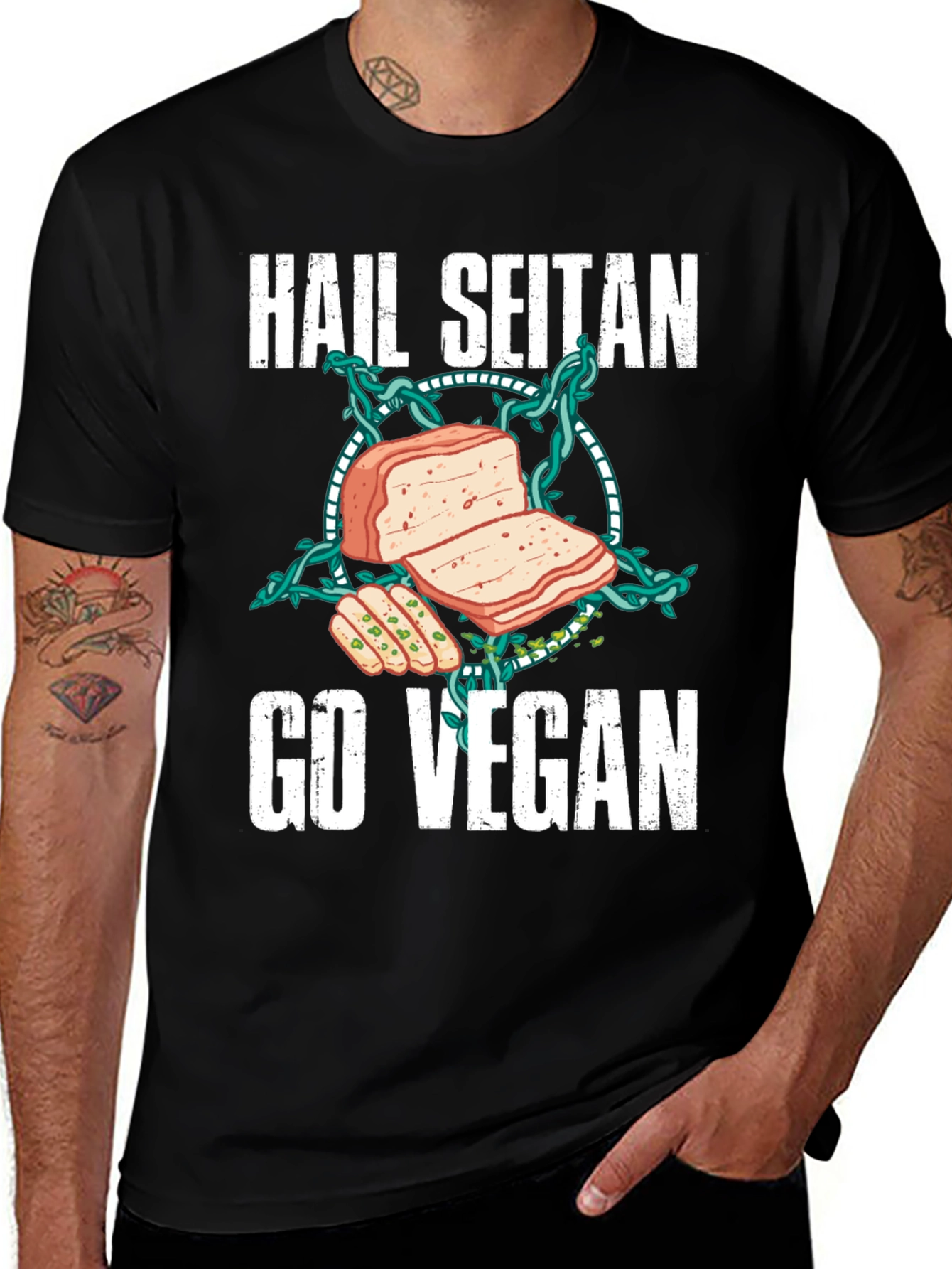 Variant 26 of Hail Seitan Go Vegan Funny T-Shirt