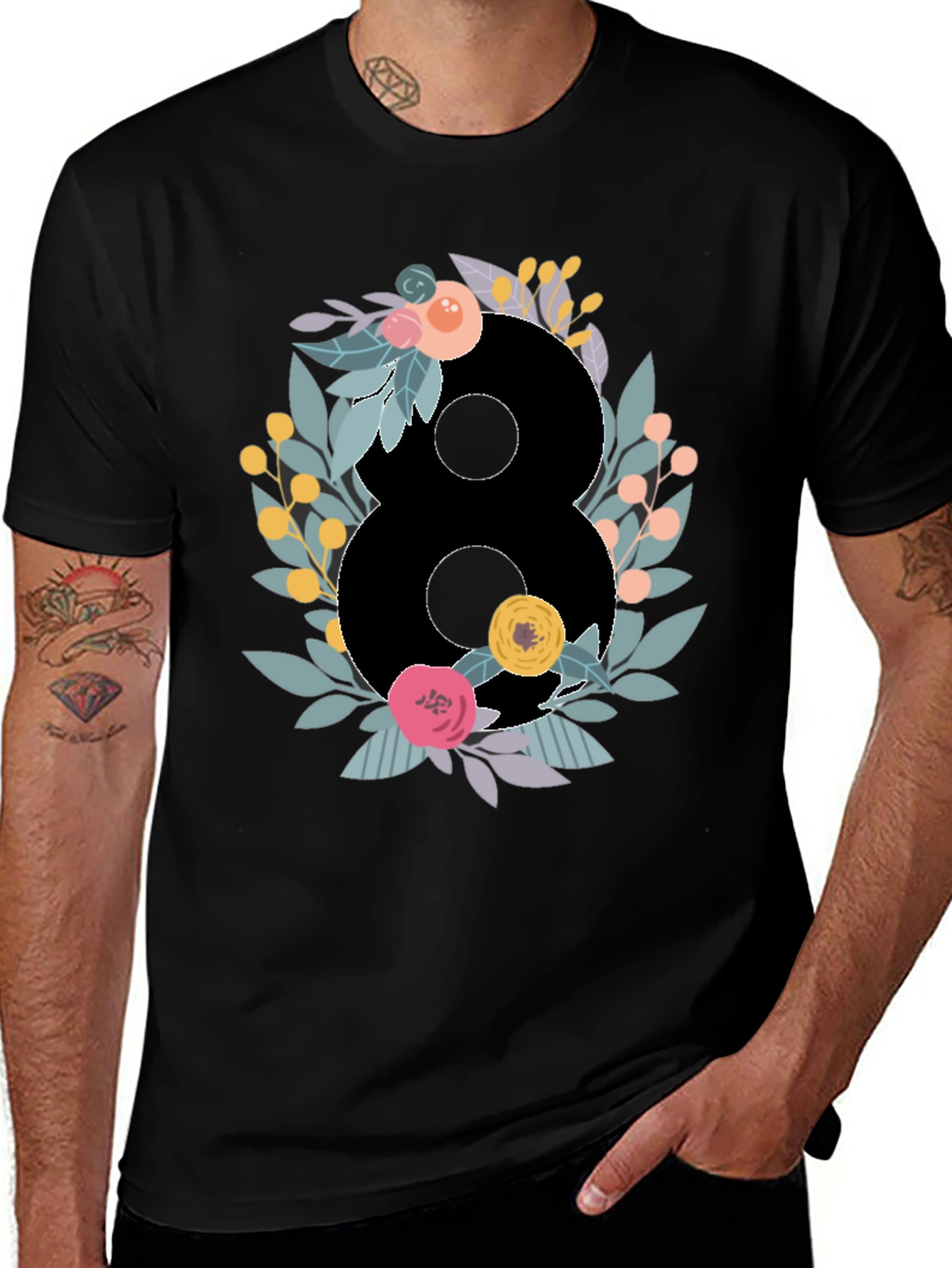 Variant 6 of Floral Number 8 Graphic Tee - Stylish Casual Wear