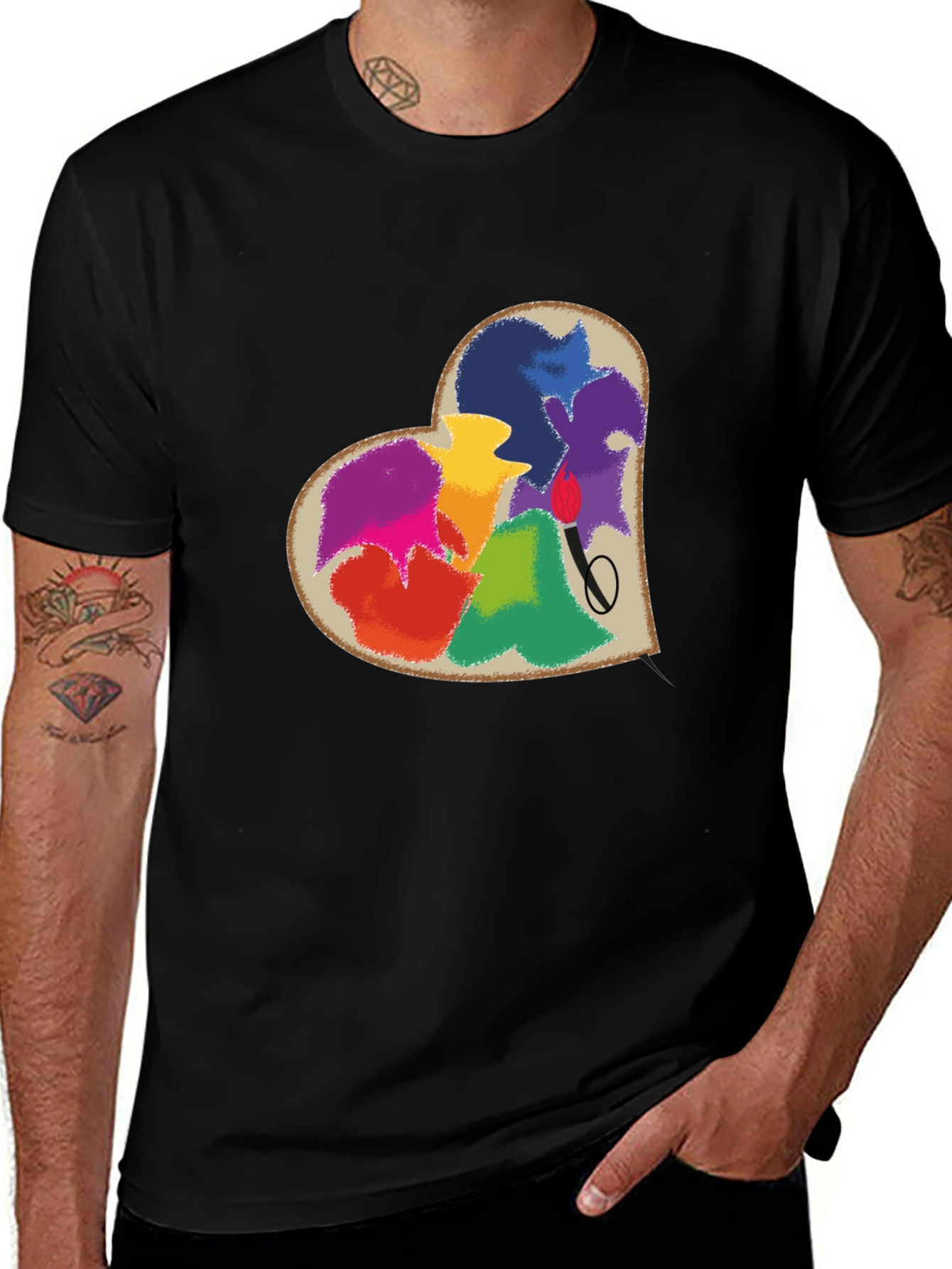 Colorful Heart Art Black T-Shirt