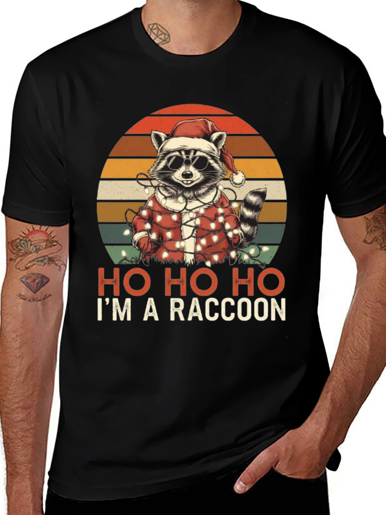 Variant 28 of Ho Ho Ho I'm A Raccoon Christmas T-Shirt