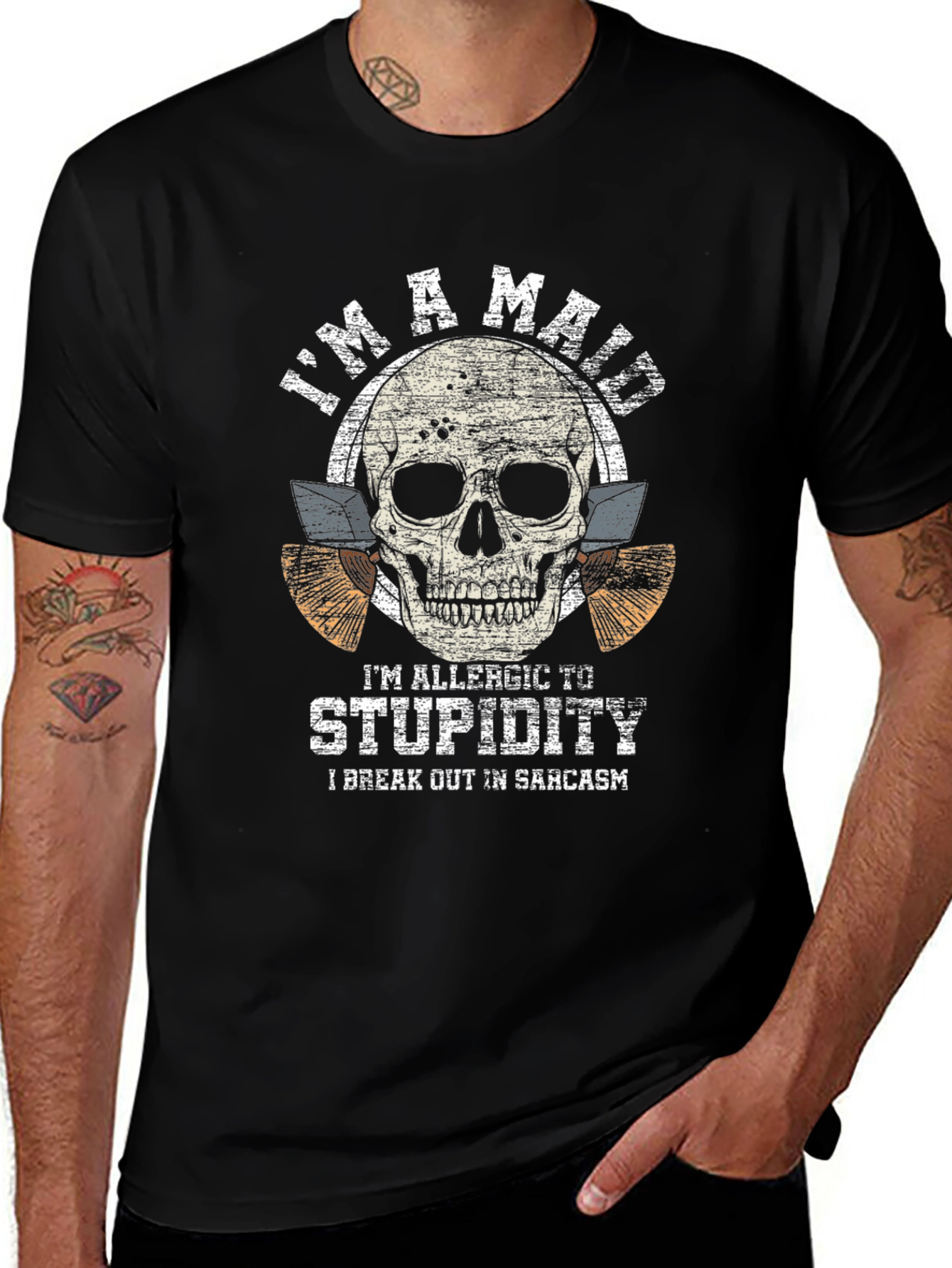 Variant 19 of Mad Allergic to Stupidity Skull Graphic Tee