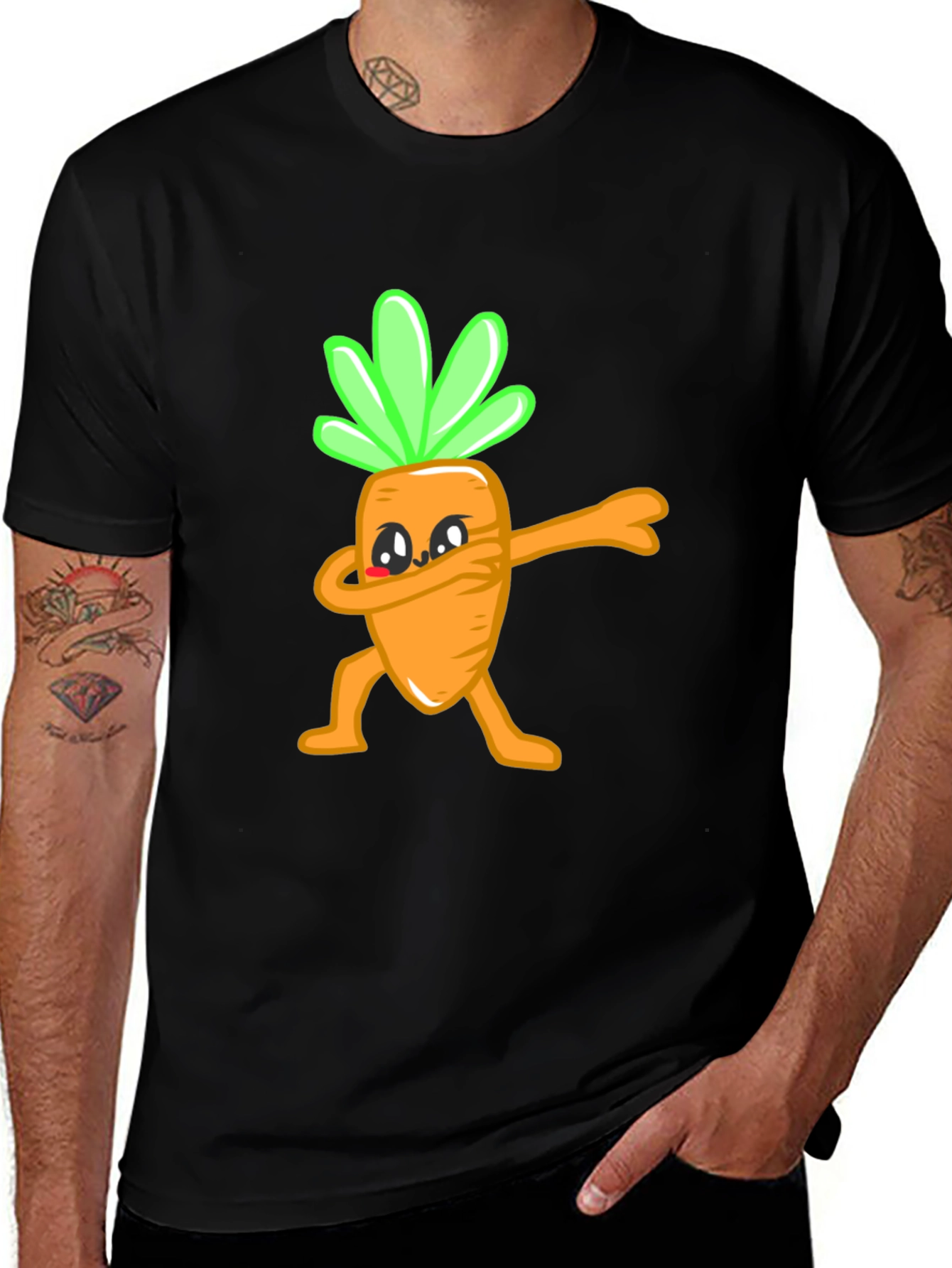 Black Funny Dabbing Carrot Graphic Tee - Black Cotton T-Shirt main image
